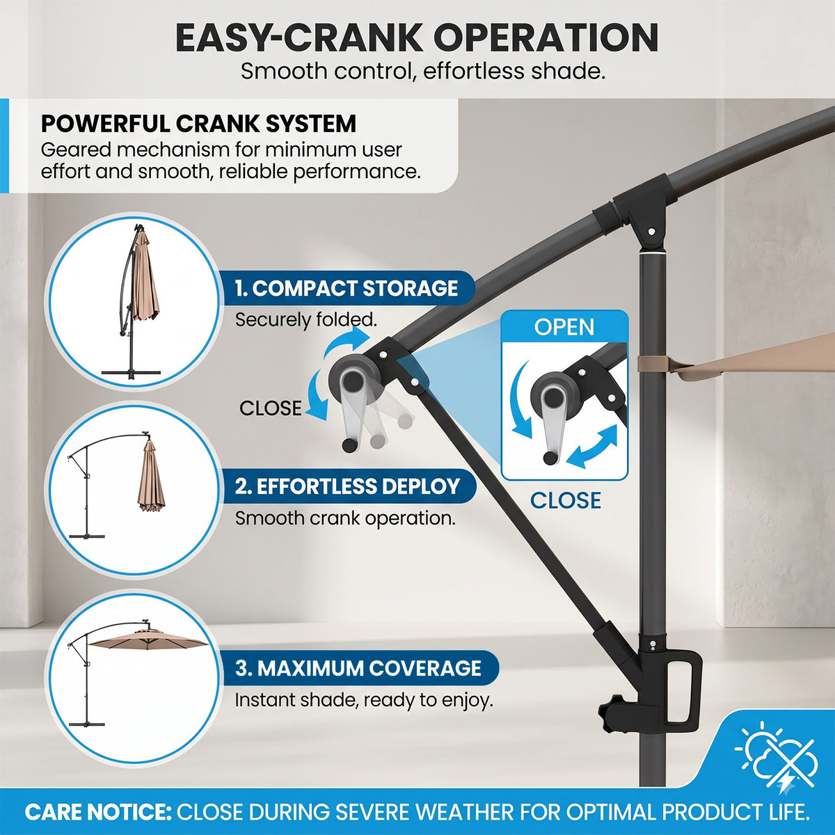 3M Solar LED Cantilever Umbrella Offset Patio Umbrella Tilt 360 Rotation