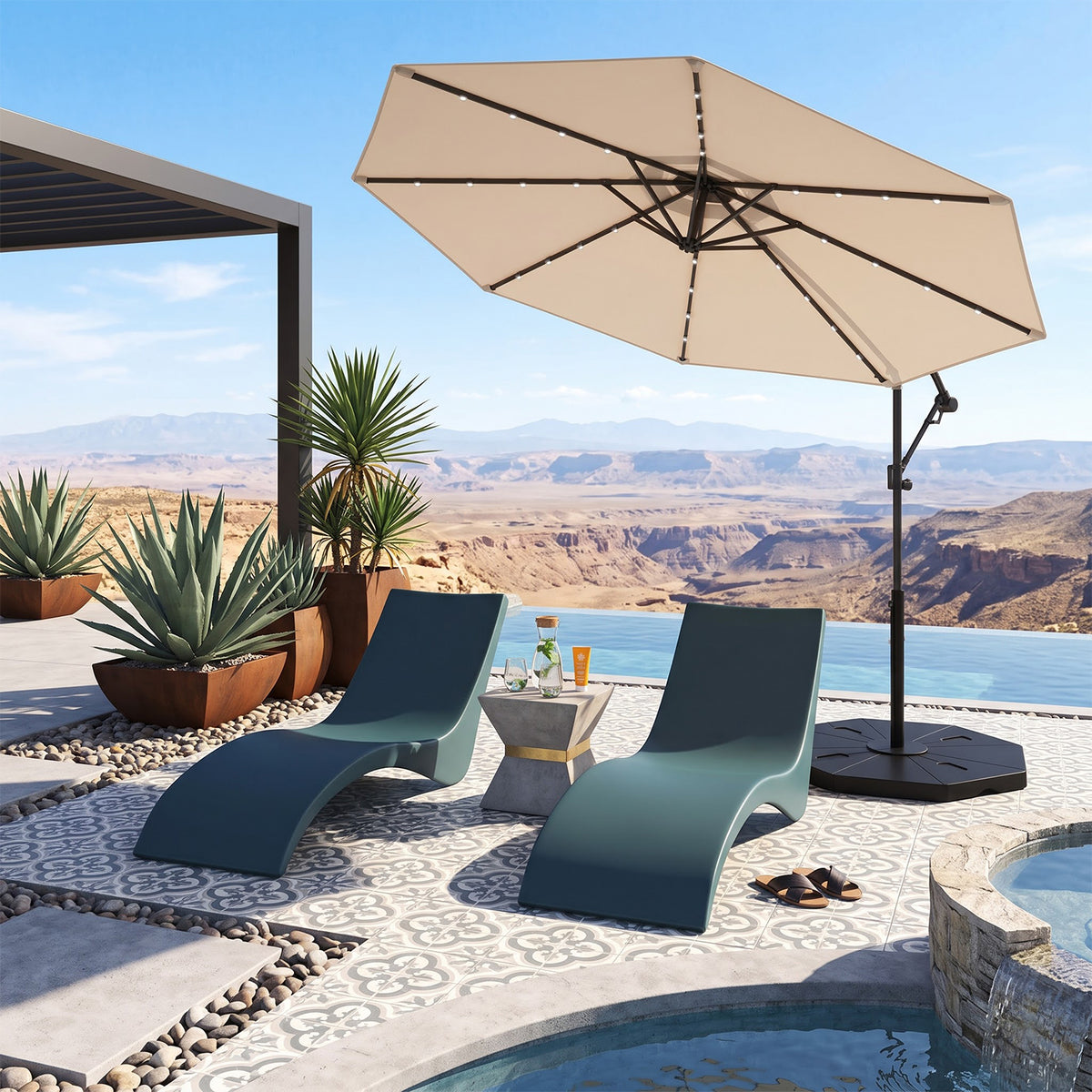 3M Solar LED Cantilever Umbrella Offset Patio Umbrella Tilt 360 Rotation