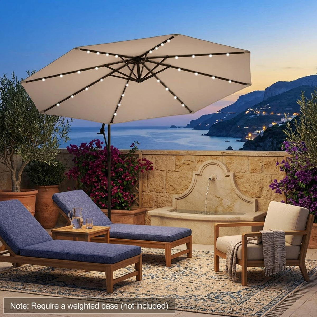 3M Solar LED Cantilever Umbrella Offset Patio Umbrella Tilt 360 Rotation
