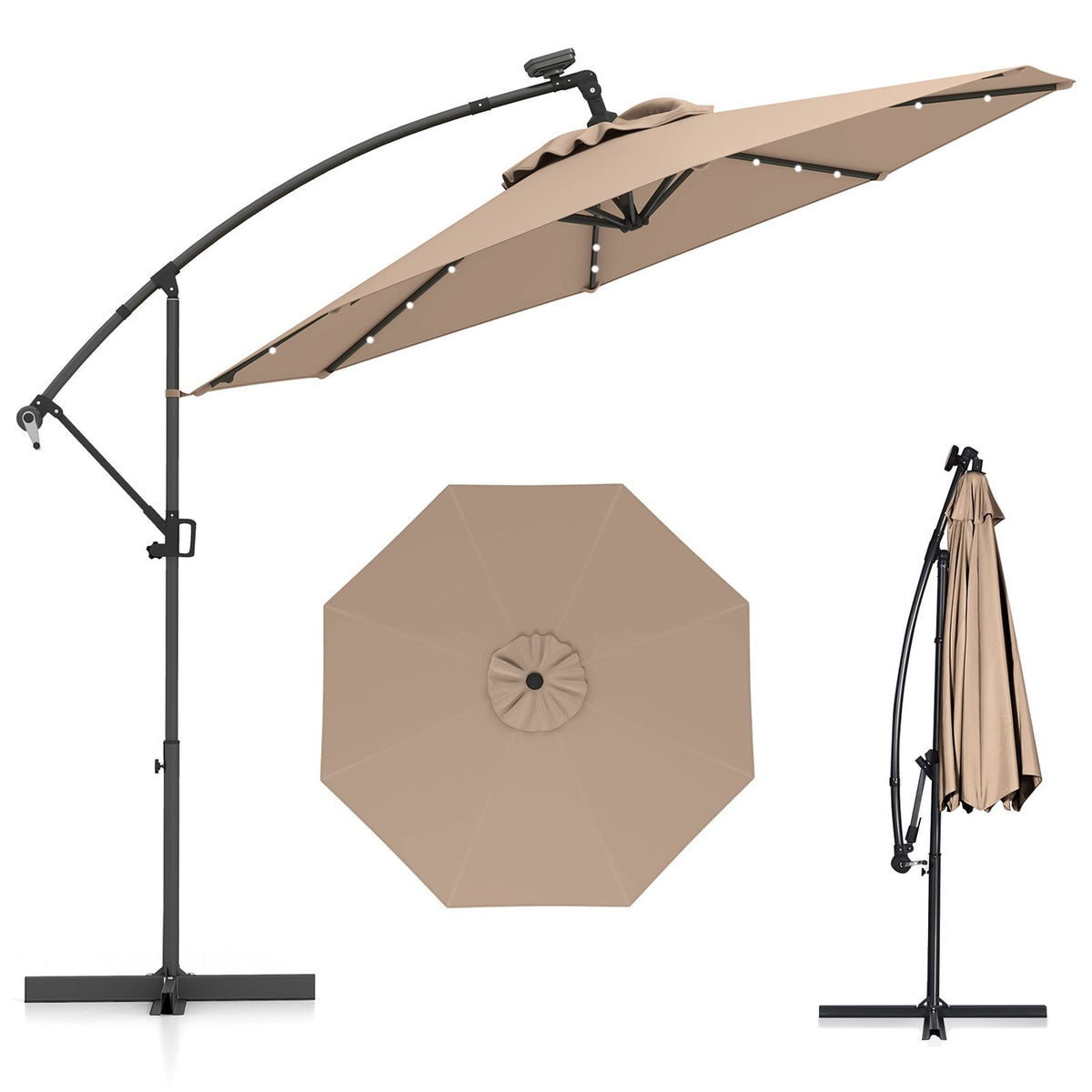 3M Solar LED Cantilever Umbrella Offset Patio Umbrella Tilt 360 Rotation