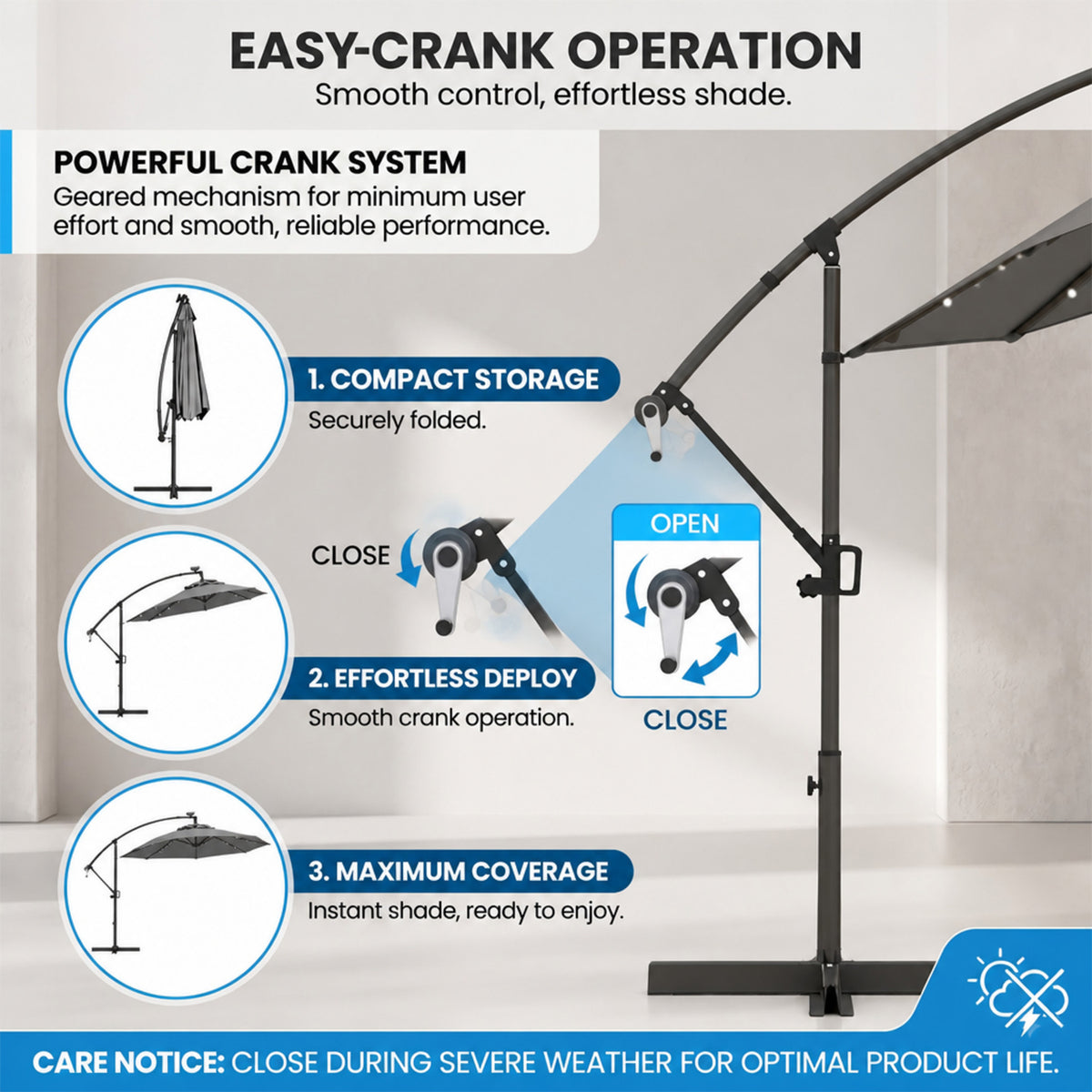 3M Solar LED Cantilever Umbrella Offset Patio Umbrella Tilt 360 Rotation