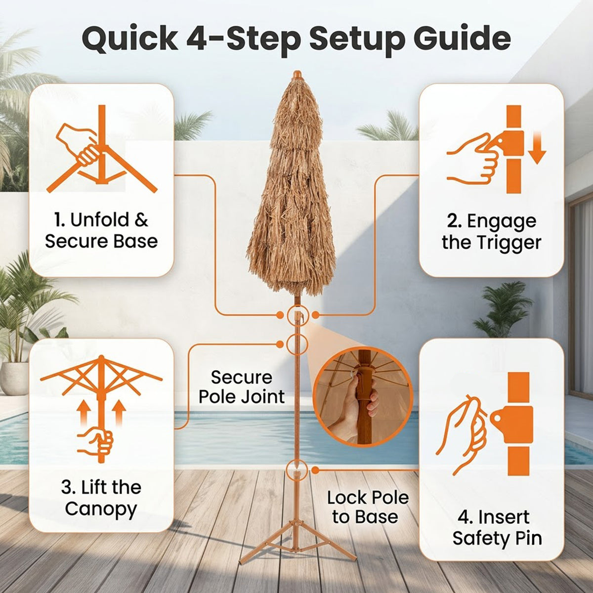 2M Thatched Tiki Umbrella with Foldable Tilt Base Hawaiian Patio Beach Shade
