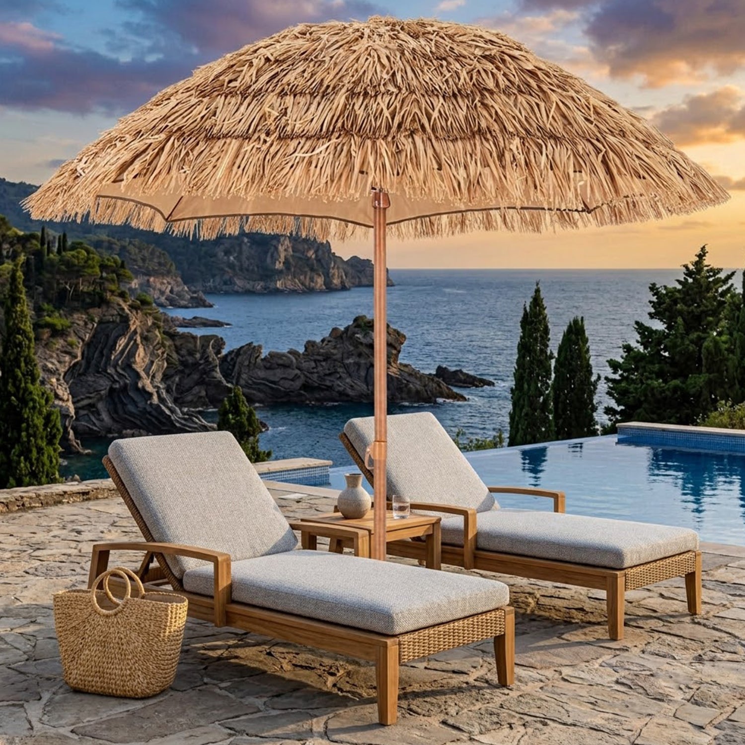 2M Thatched Tiki Umbrella with Foldable Tilt Base Hawaiian Patio Beach Shade