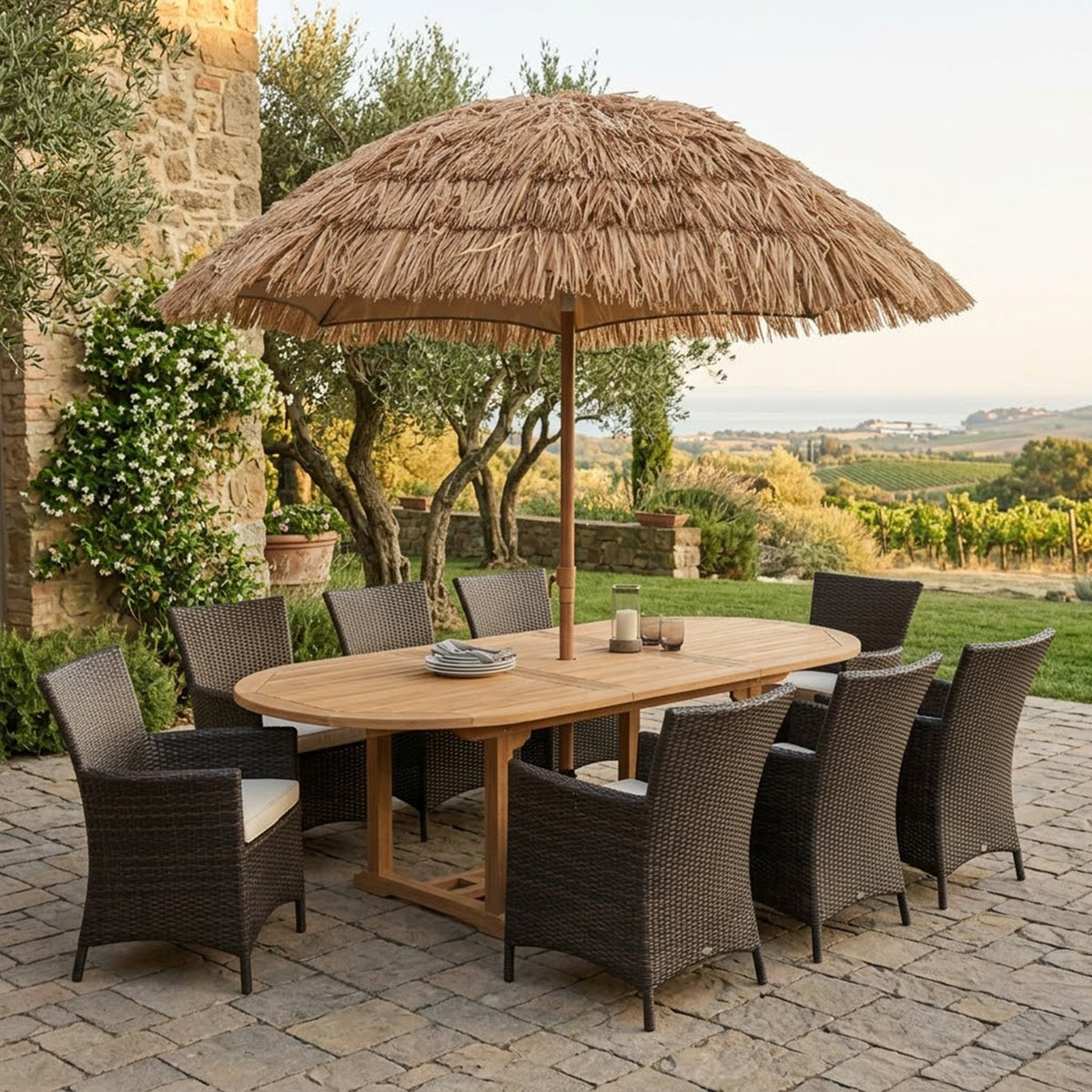 2M Thatched Tiki Umbrella with Foldable Tilt Base Hawaiian Patio Beach Shade