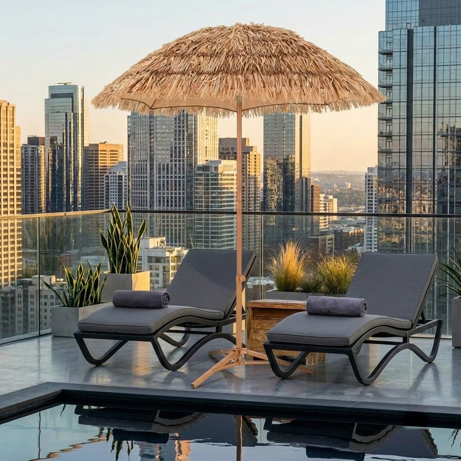 2M Thatched Tiki Umbrella with Foldable Tilt Base Hawaiian Patio Beach Shade