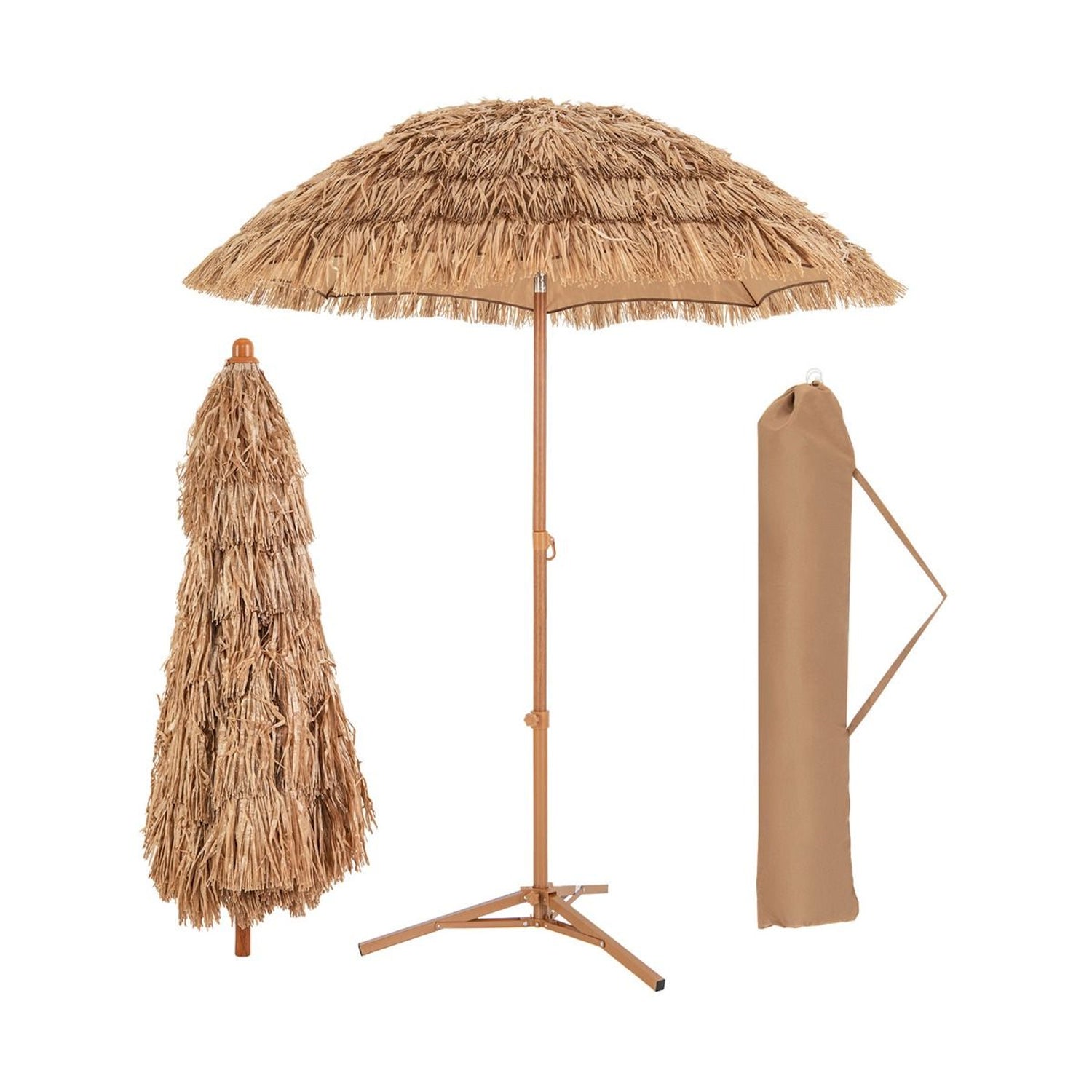 2M Thatched Tiki Umbrella with Foldable Tilt Base Hawaiian Patio Beach Shade