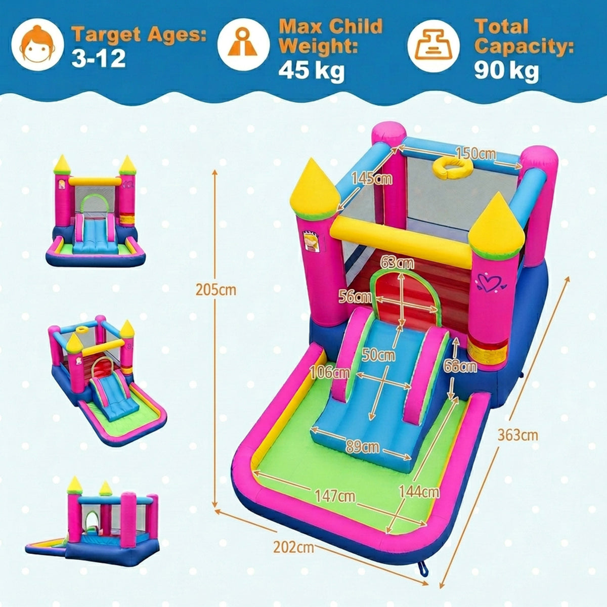 4 in 1 Inflatable Bounce House with Slide and Jumping Area Blower Not Included