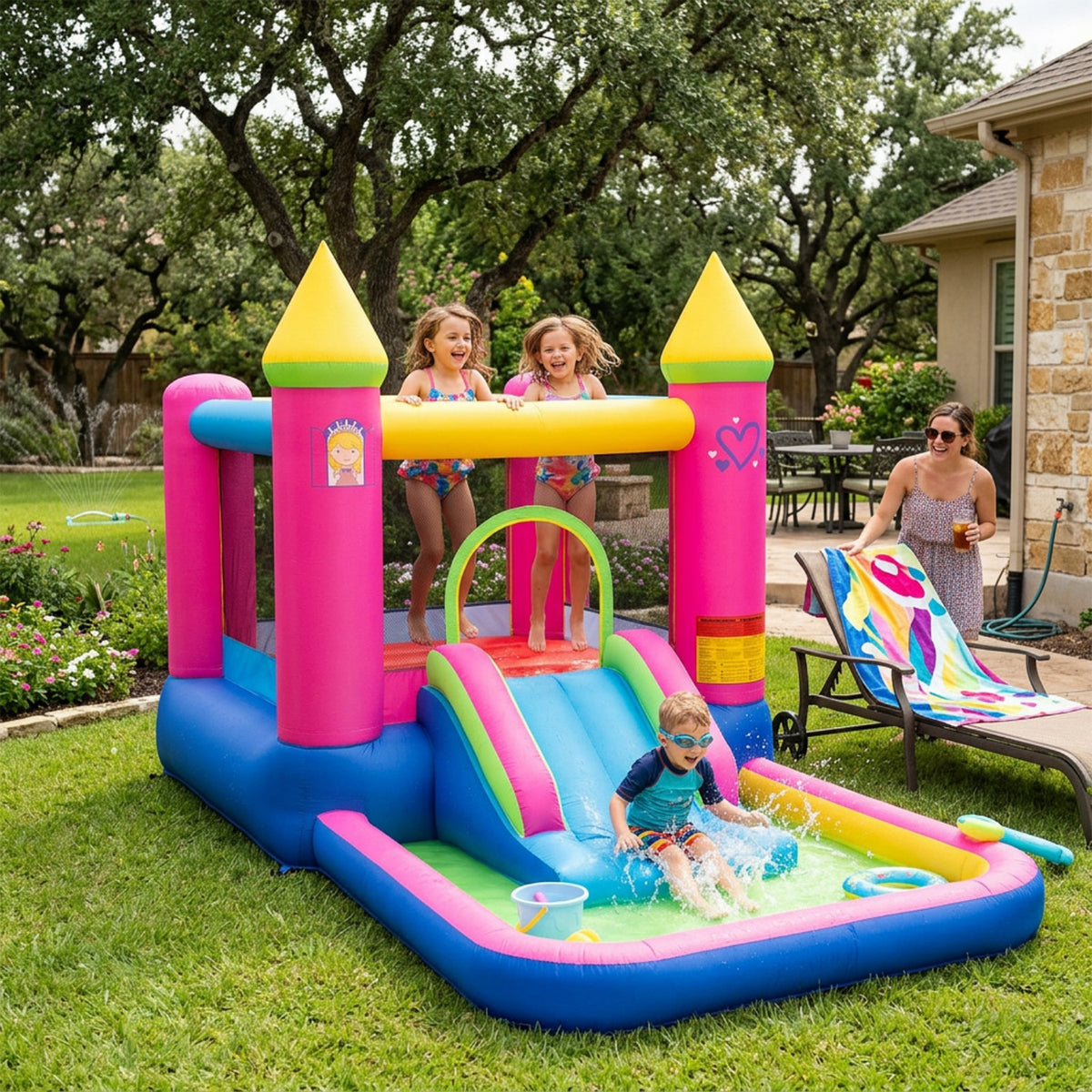 4 in 1 Inflatable Bounce House with Slide and Jumping Area Blower Not Included