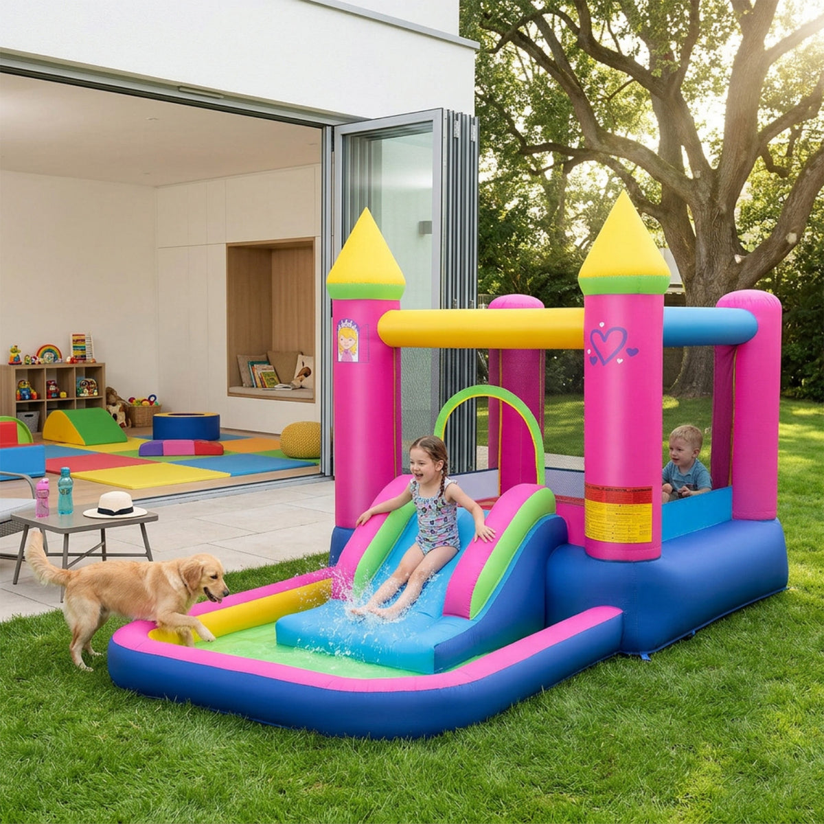 4 in 1 Inflatable Bounce House with Slide and Jumping Area Blower Not Included