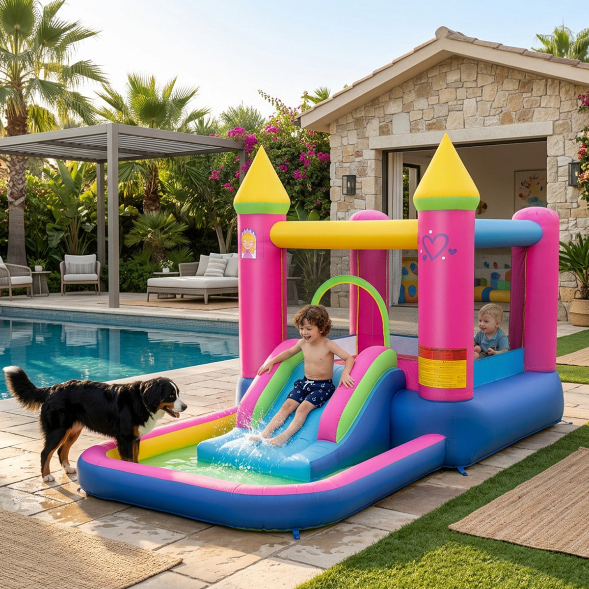4 in 1 Inflatable Bounce House with Slide and Jumping Area Blower Not Included