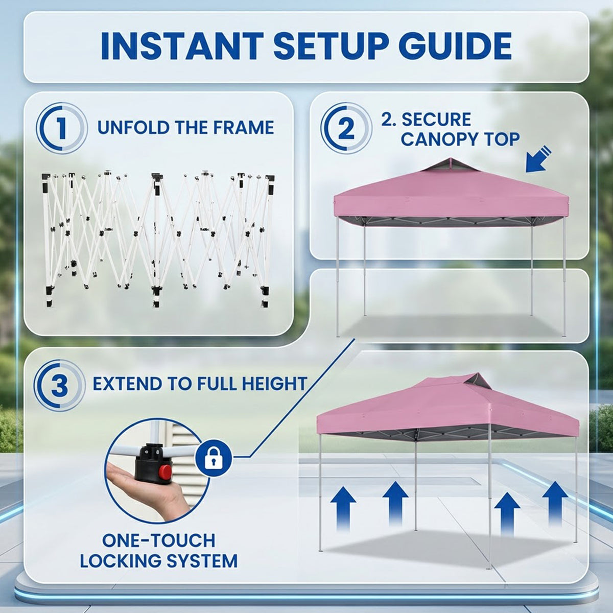 3x3M Pop Up Canopy Tent One Push Setup Outdoor Gazebo Adjustable Height Pink