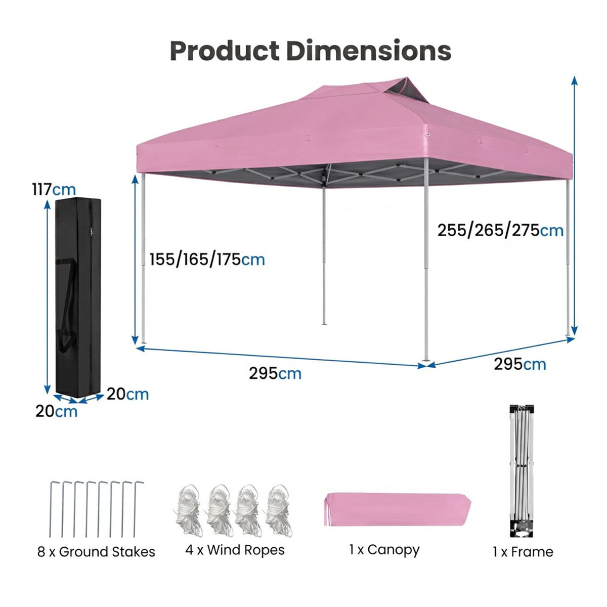 3x3M Pop Up Canopy Tent One Push Setup Outdoor Gazebo Adjustable Height Pink