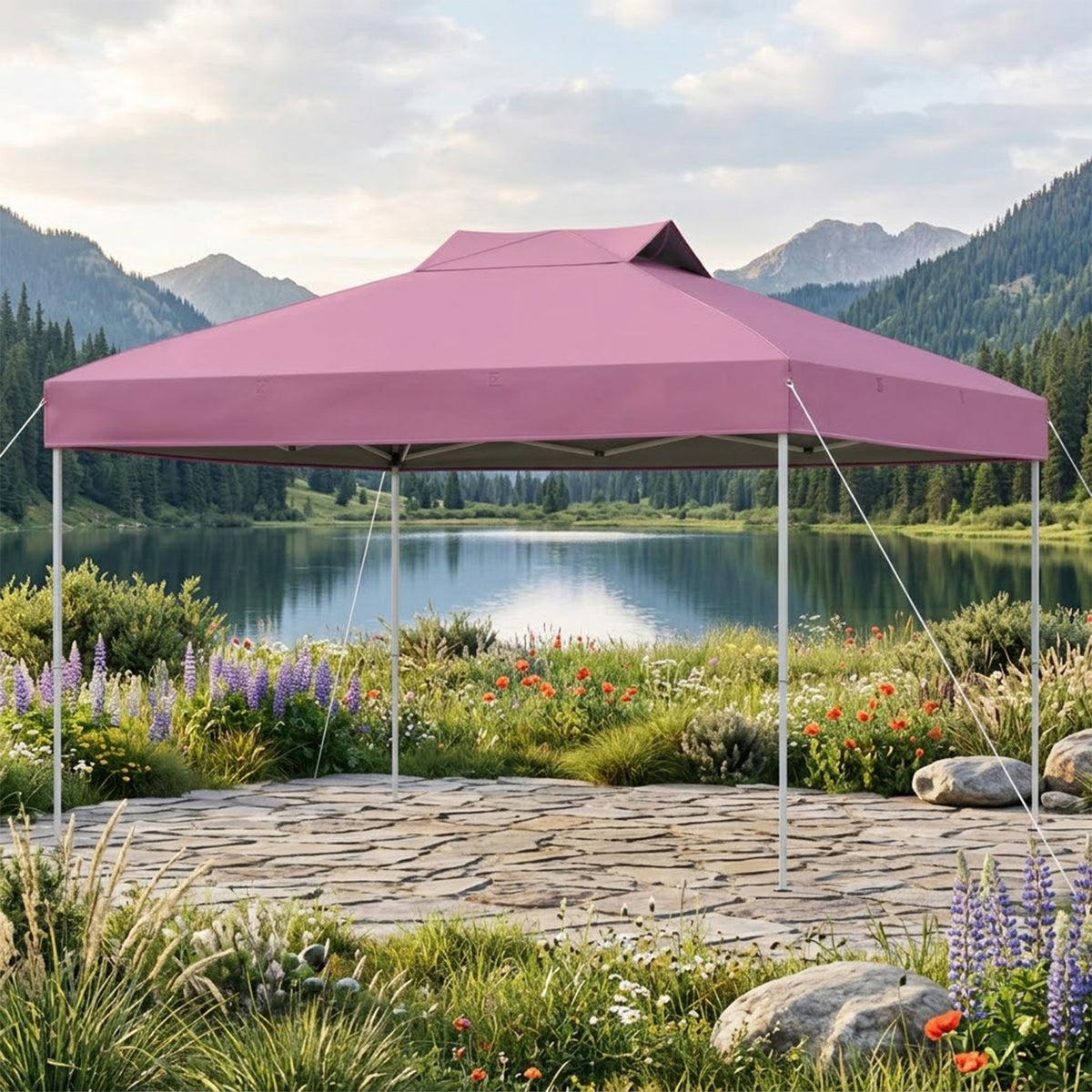3x3M Pop Up Canopy Tent One Push Setup Outdoor Gazebo Adjustable Height Pink