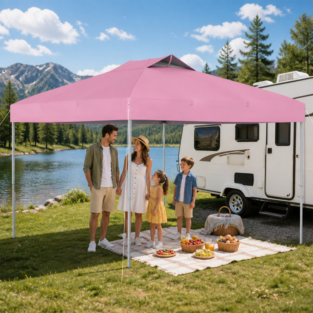 3x3M Pop Up Canopy Tent One Push Setup Outdoor Gazebo Adjustable Height Pink