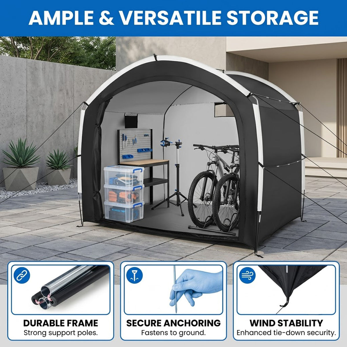 Bike Storage Shed Tent Waterproof 210D Oxford Fabric Outdoor Shelter 5 Bikes