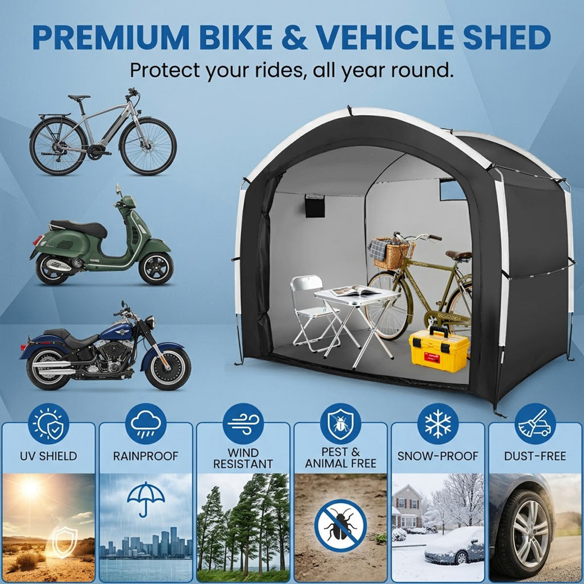 Bike Storage Shed Tent Waterproof 210D Oxford Fabric Outdoor Shelter 5 Bikes
