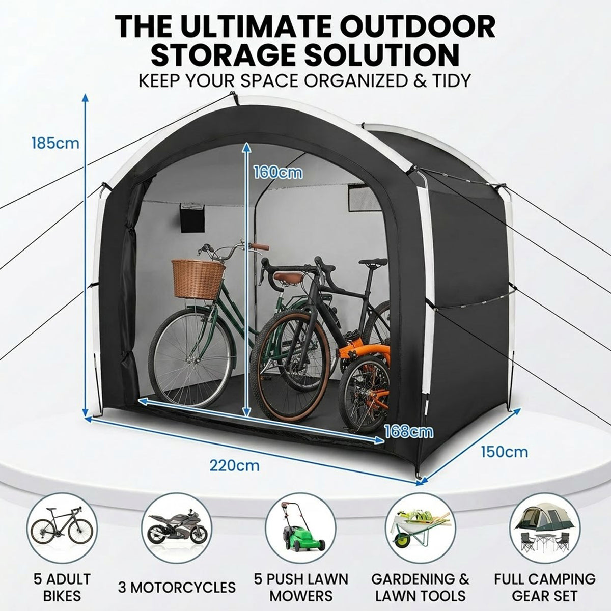 Bike Storage Shed Tent Waterproof 210D Oxford Fabric Outdoor Shelter 5 Bikes