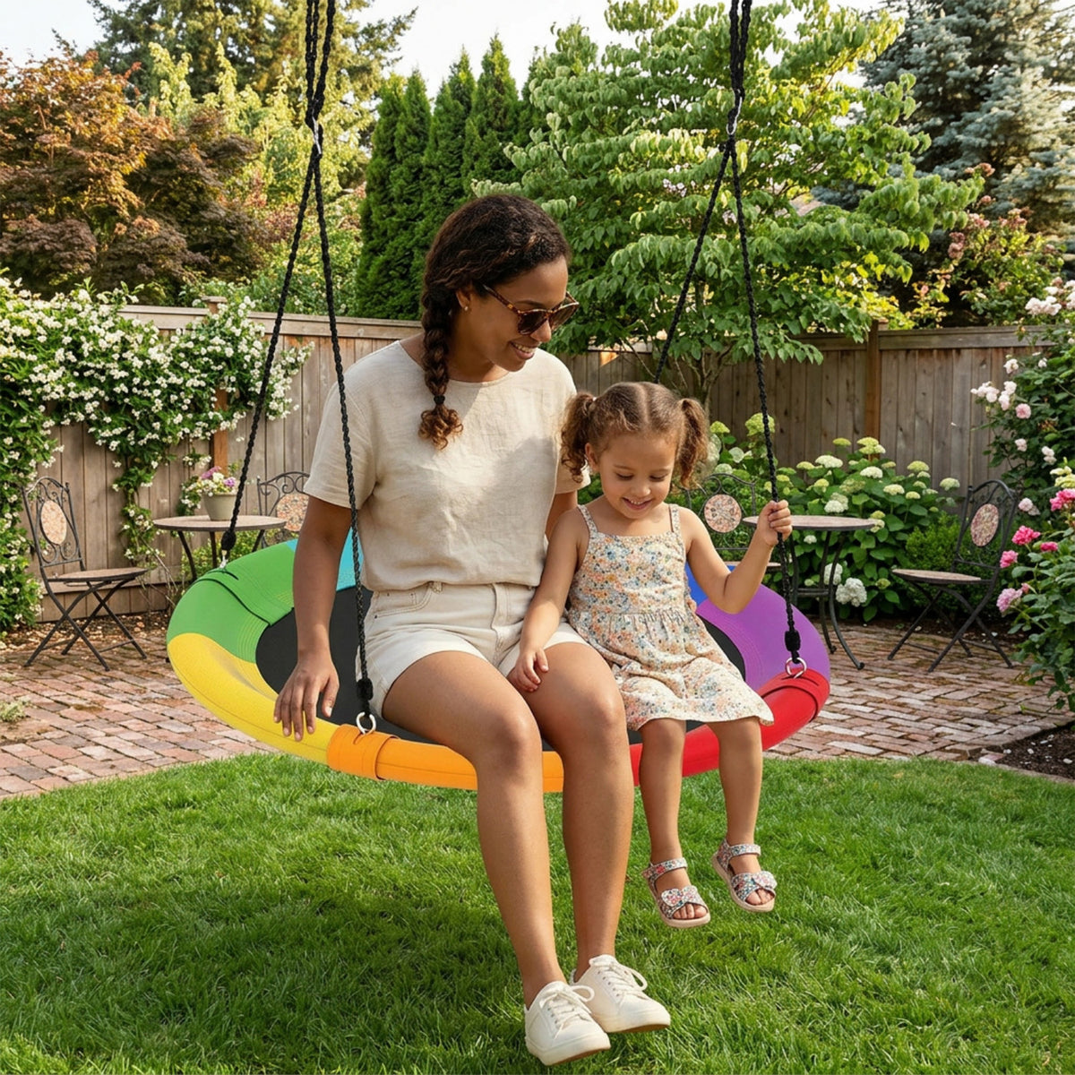 100cm Saucer Tree Swing 300kg for Kids and Adults Height Adjustable Backyard