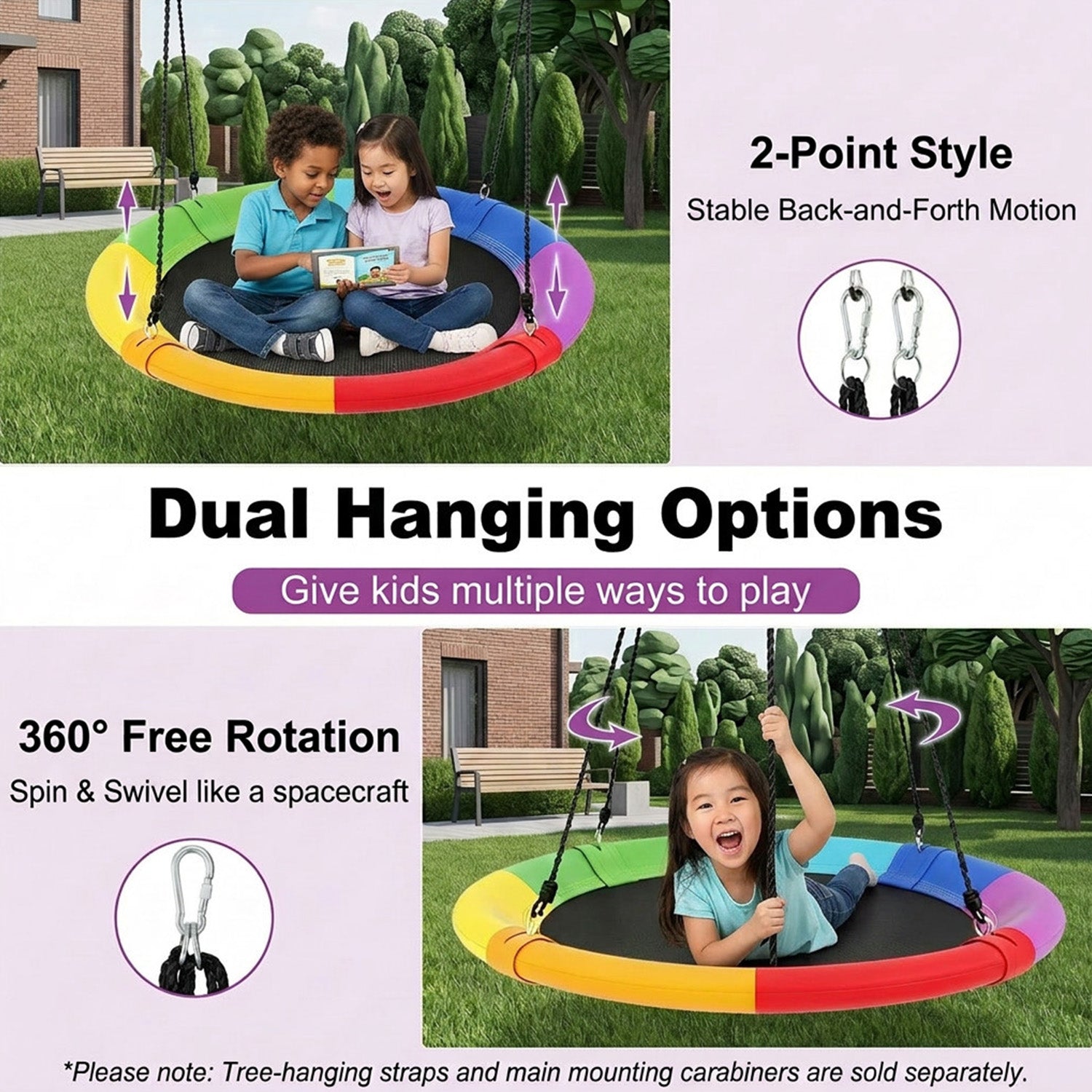 100cm Saucer Tree Swing 300kg for Kids and Adults Height Adjustable Backyard