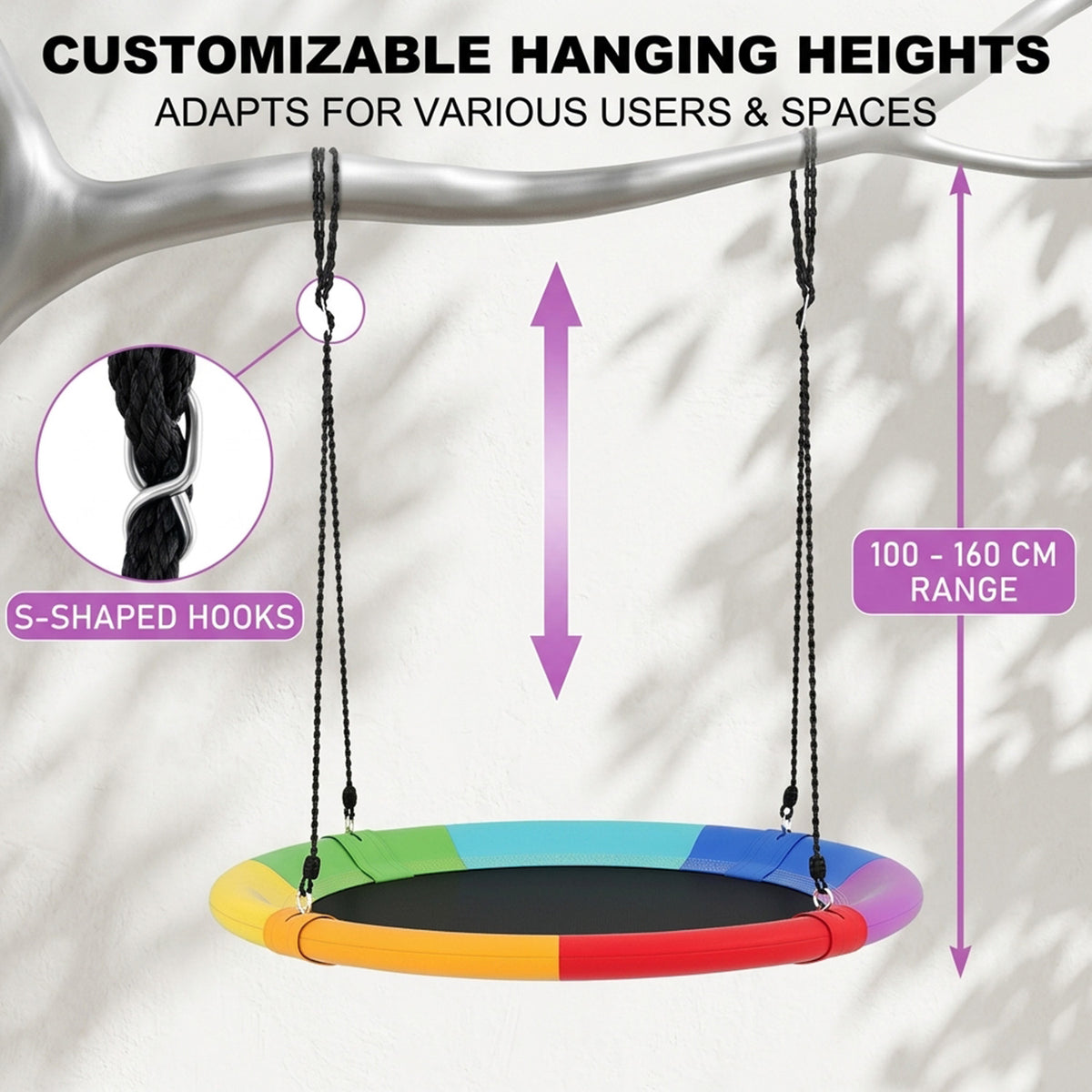 100cm Saucer Tree Swing 300kg for Kids and Adults Height Adjustable Backyard