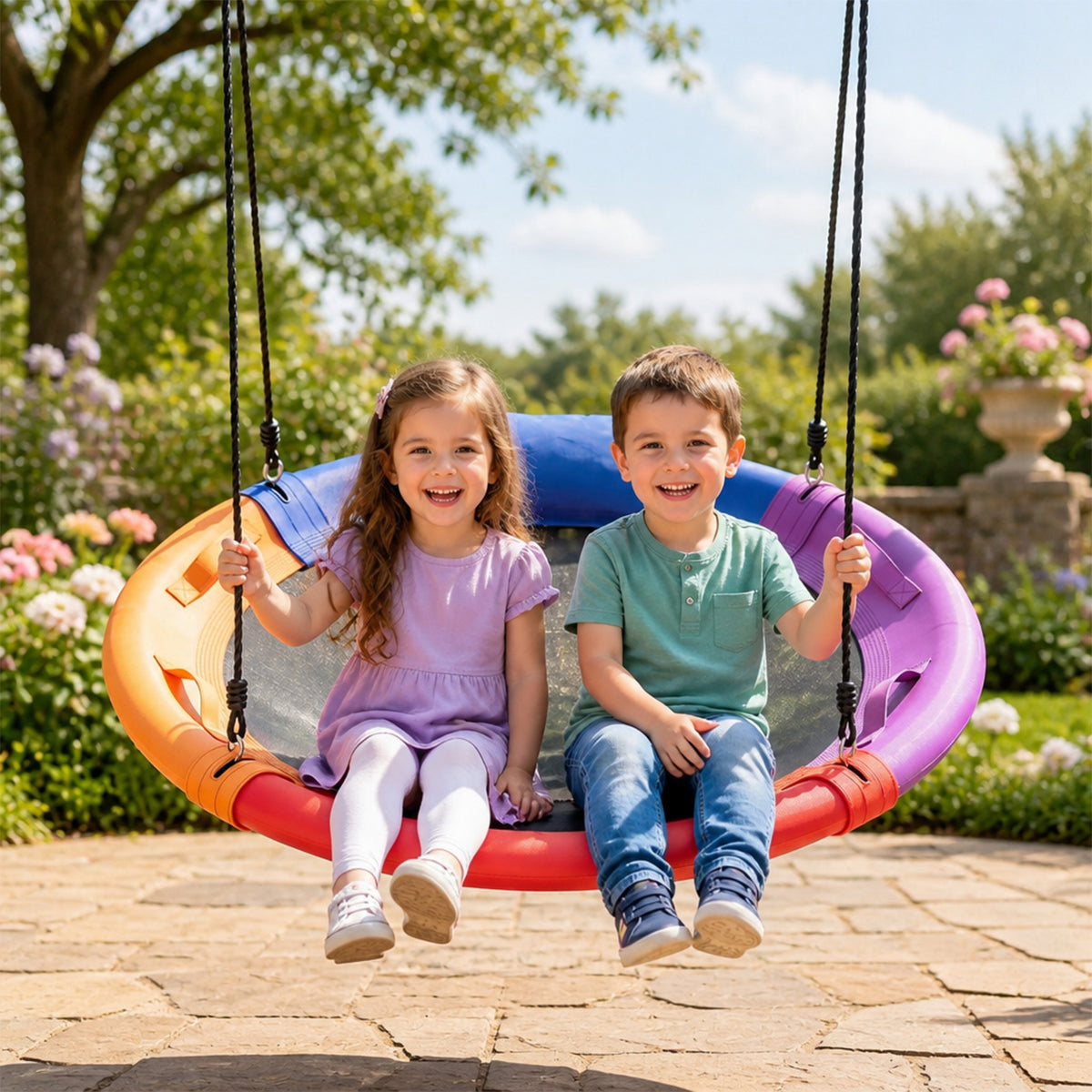 120cm Outdoor Saucer Swing with Headrest Adjustable Straps Kids Tree Swing