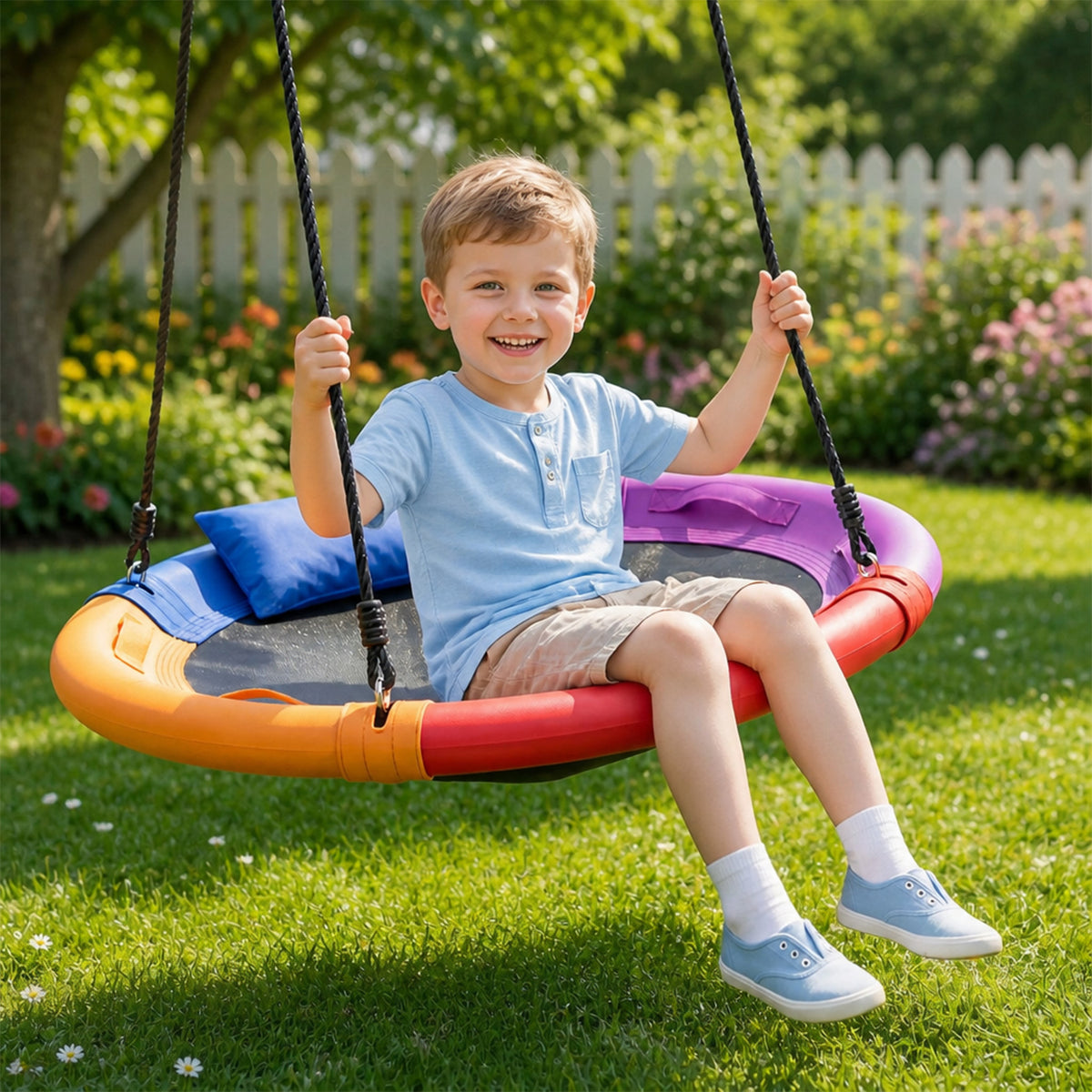 120cm Outdoor Saucer Swing with Headrest Adjustable Straps Kids Tree Swing