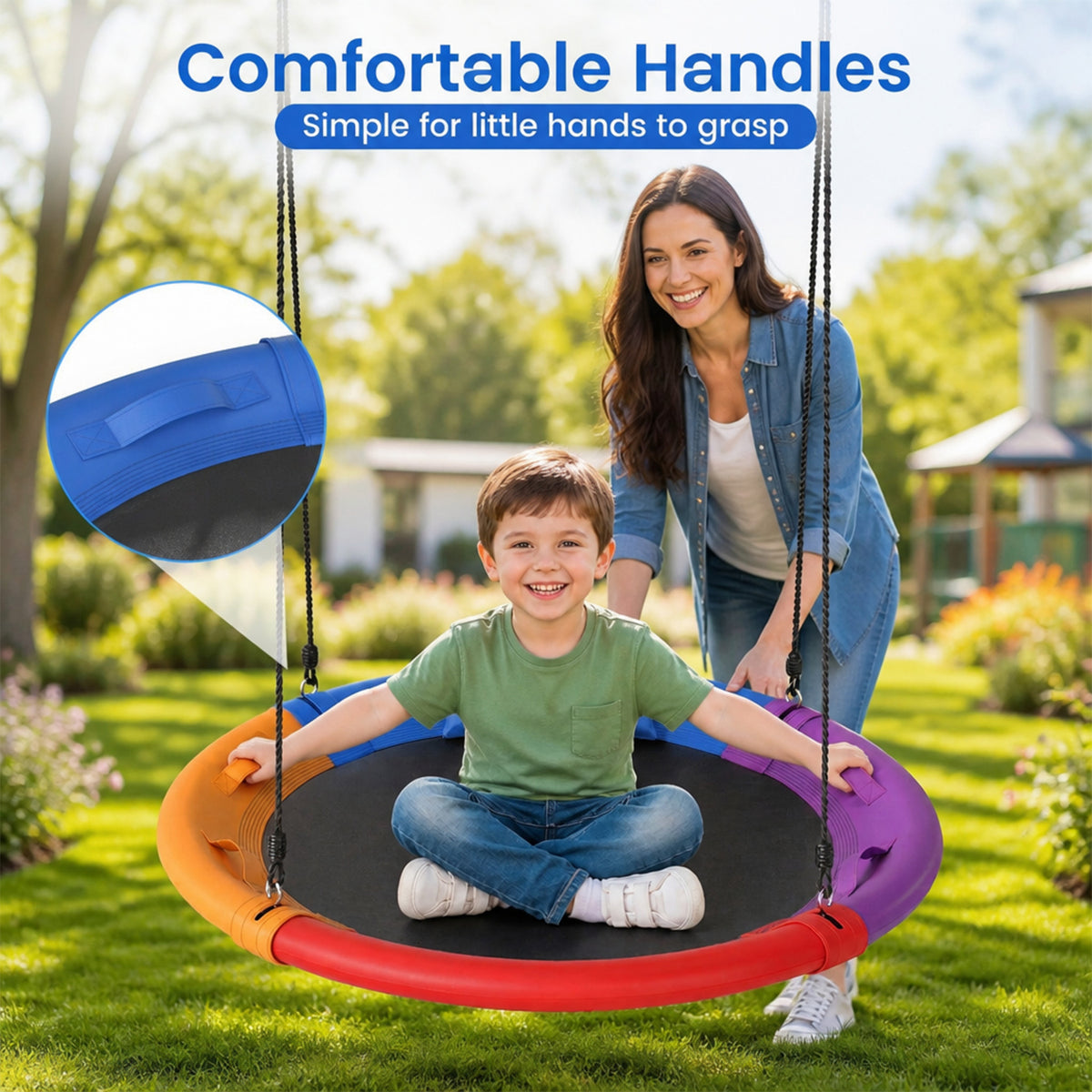 120cm Outdoor Saucer Swing with Headrest Adjustable Straps Kids Tree Swing
