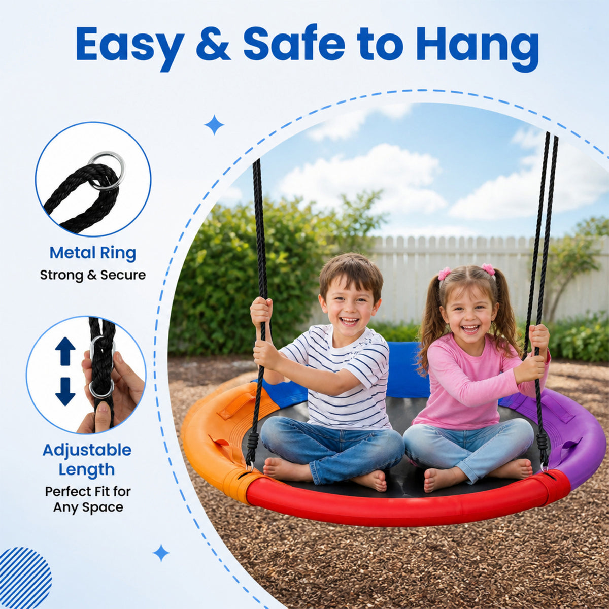 120cm Outdoor Saucer Swing with Headrest Adjustable Straps Kids Tree Swing