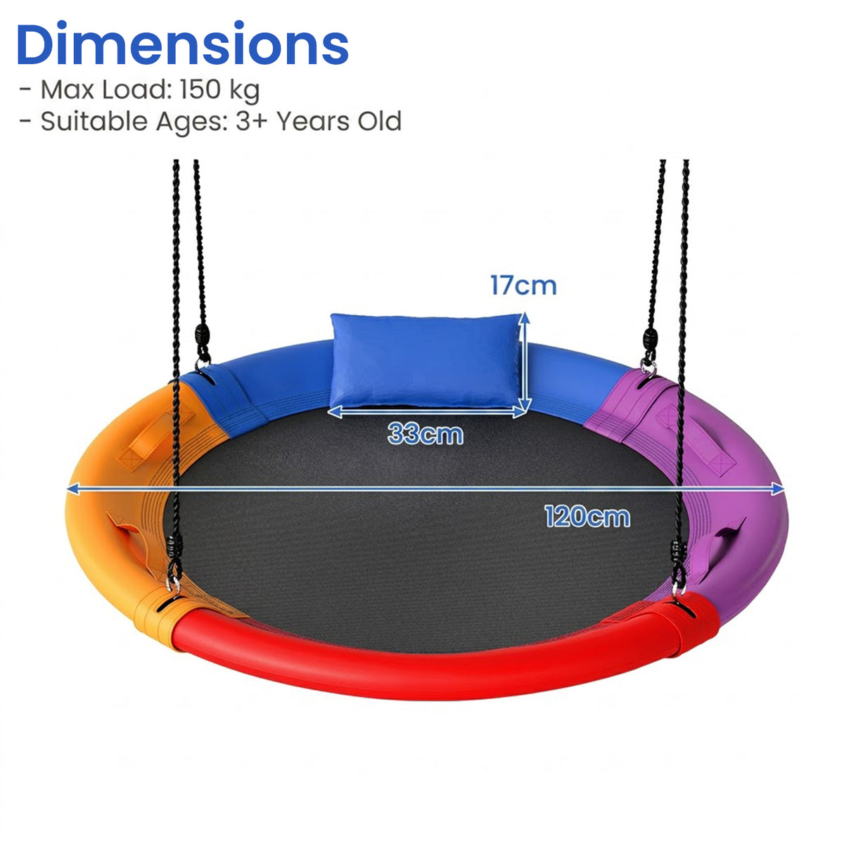 120cm Outdoor Saucer Swing with Headrest Adjustable Straps Kids Tree Swing