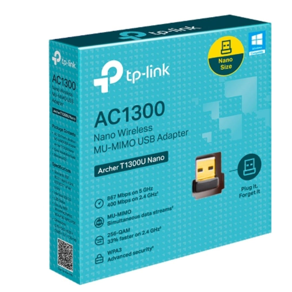 TP-Link Archer T1300U Nano AC1300 Wireless MU-MIMO USB Adapter Dual Band 2.4GHz 5GHz 867Mbps 400Mbps Windows Mac OS