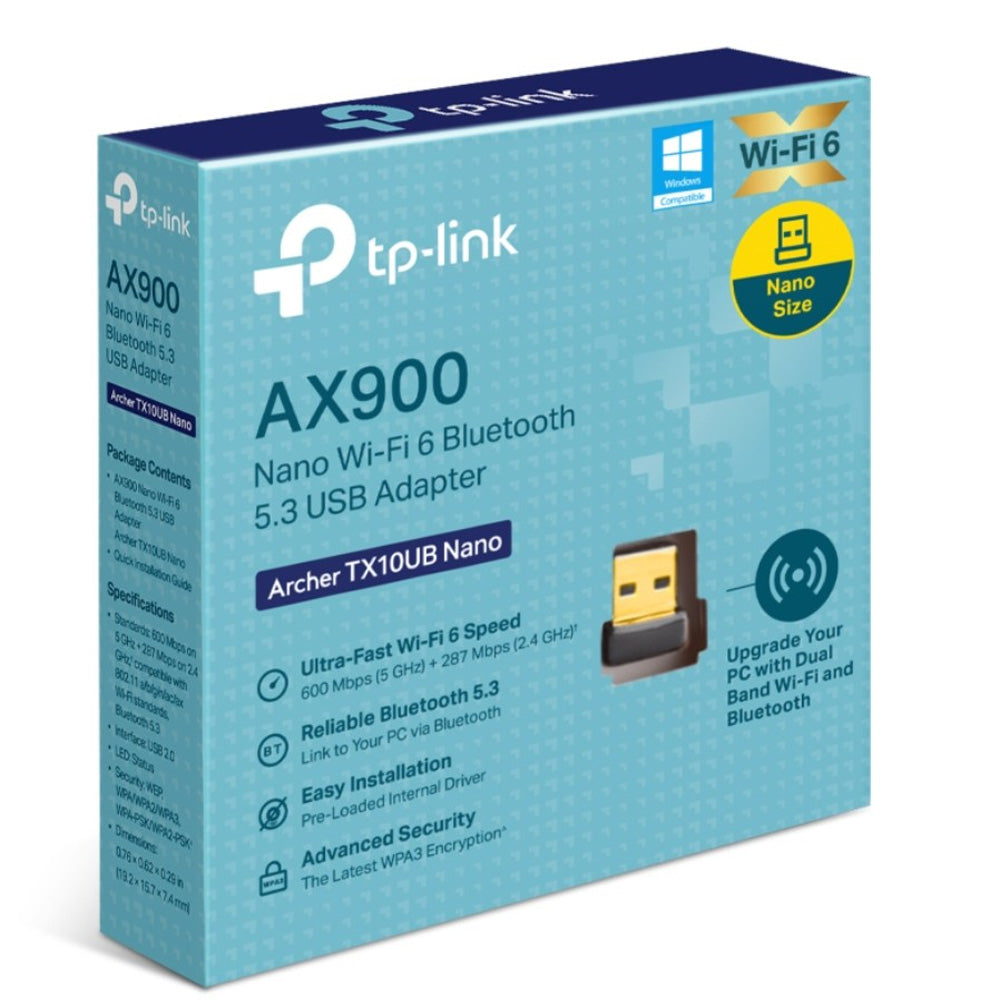TP-Link Archer TX10UB Nano AX900 Wi-Fi 6 Bluetooth 5.3 USB Adapter 600 Mbps 5 GHz 287 Mbps 2.4 GHz USB 2.0
