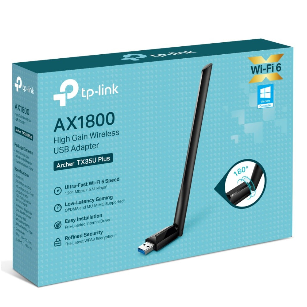 TP-Link Archer TX35U Plus AX1800 Wireless USB Adapter 1201Mbps at 5GHz and 574Mbps at 2.4GHz Wi-Fi 6