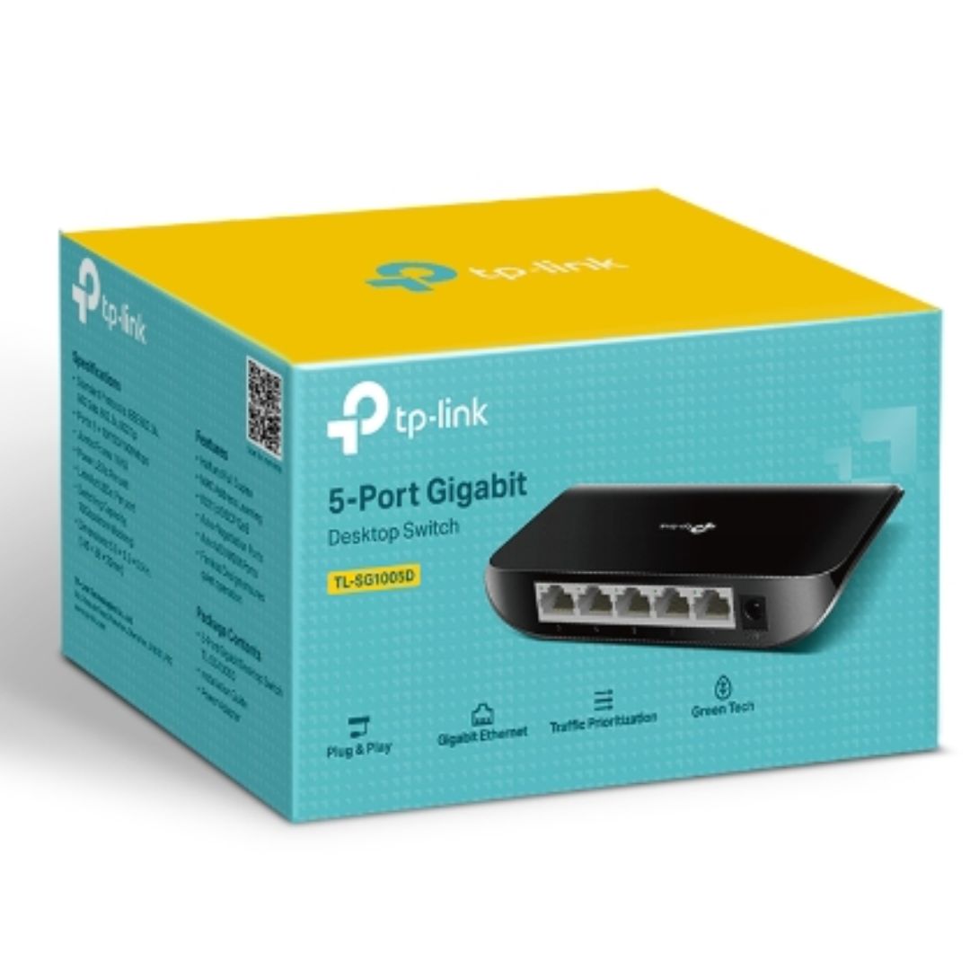 TP-Link 5-Port Desktop Gigabit Switch 5 x 10/100/1000M RJ45 Ports Auto MDI MDIX Green Ethernet Plug and Play Plastic Case