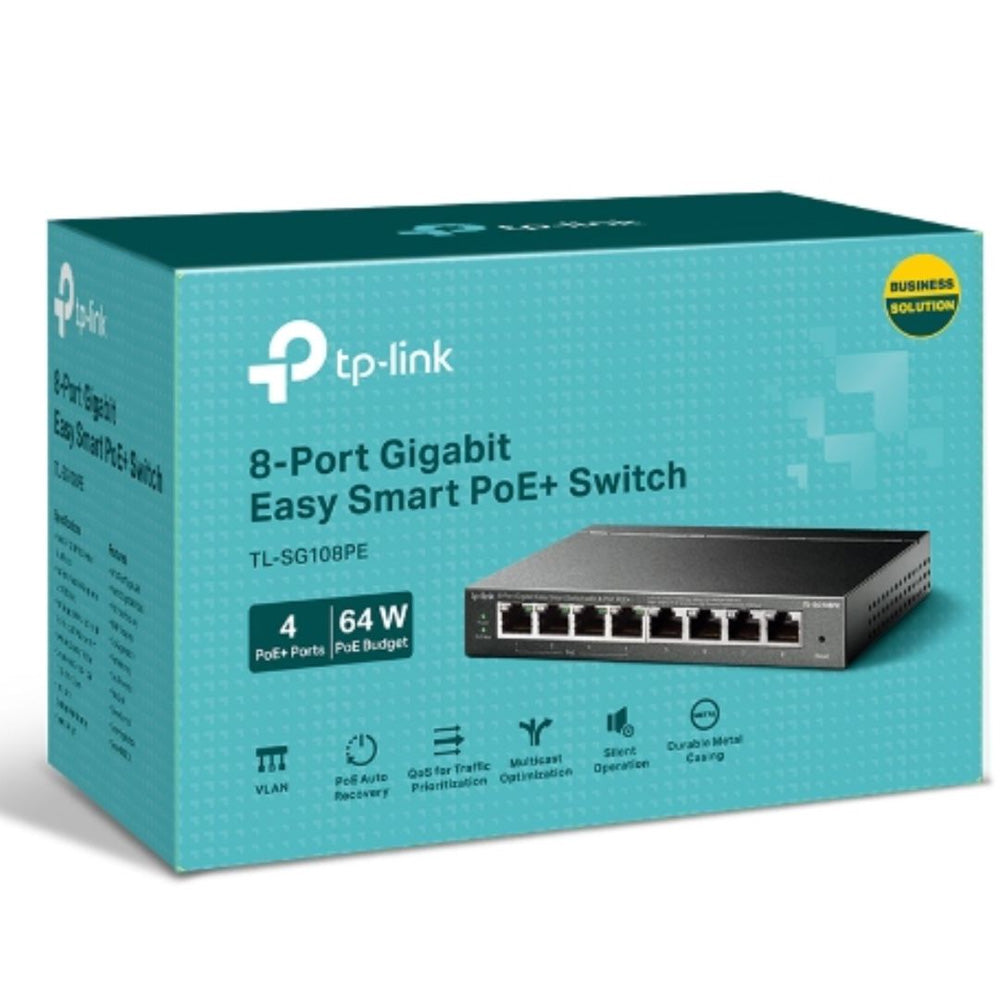 TP-Link TL-SG108PE 8 Port Gigabit Easy Smart Switch with 4 Port PoE 55W IEEE 802.3af Fanless VLAN Features