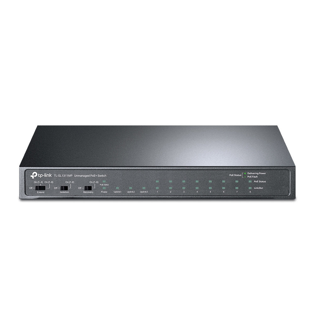 TP-Link TL-SL1311MP 11-Port PoE+ Desktop Switch 8 PoE Ports 124W 250m Extend Mode Isolation Fanless