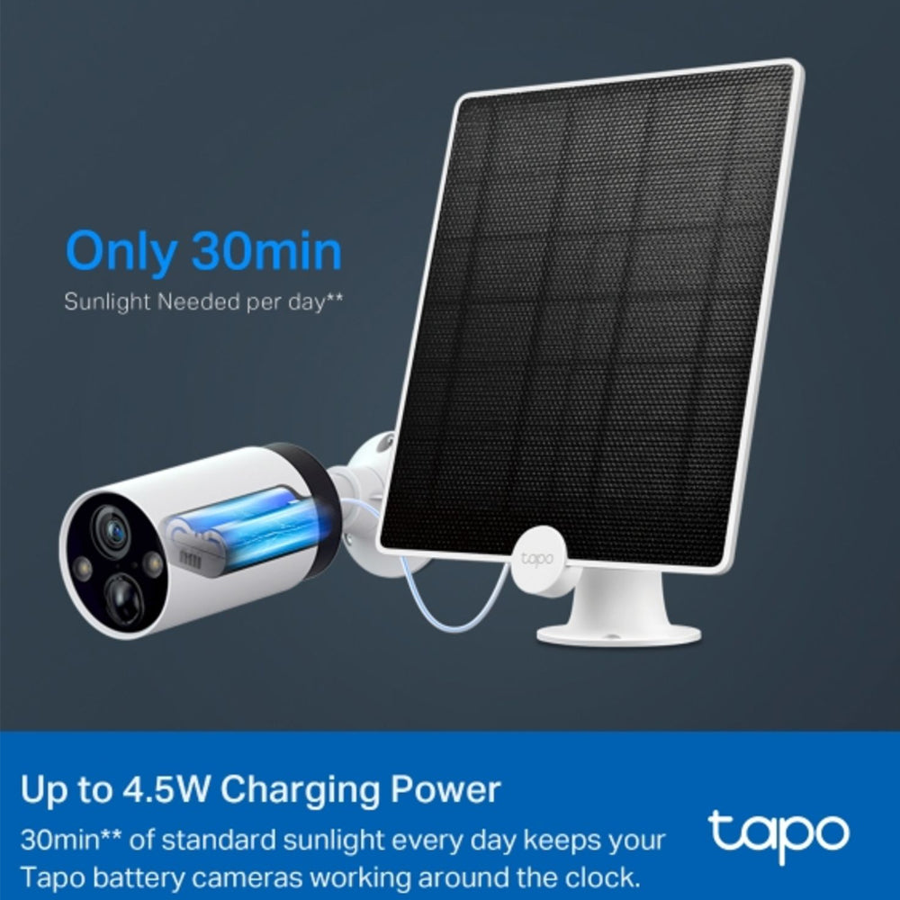 TP-Link Tapo Solar Panel Up to 4.5W Charging Power IP65 Weatherproof 4m Charging Cable 360° Adjustable Mounting Bracket