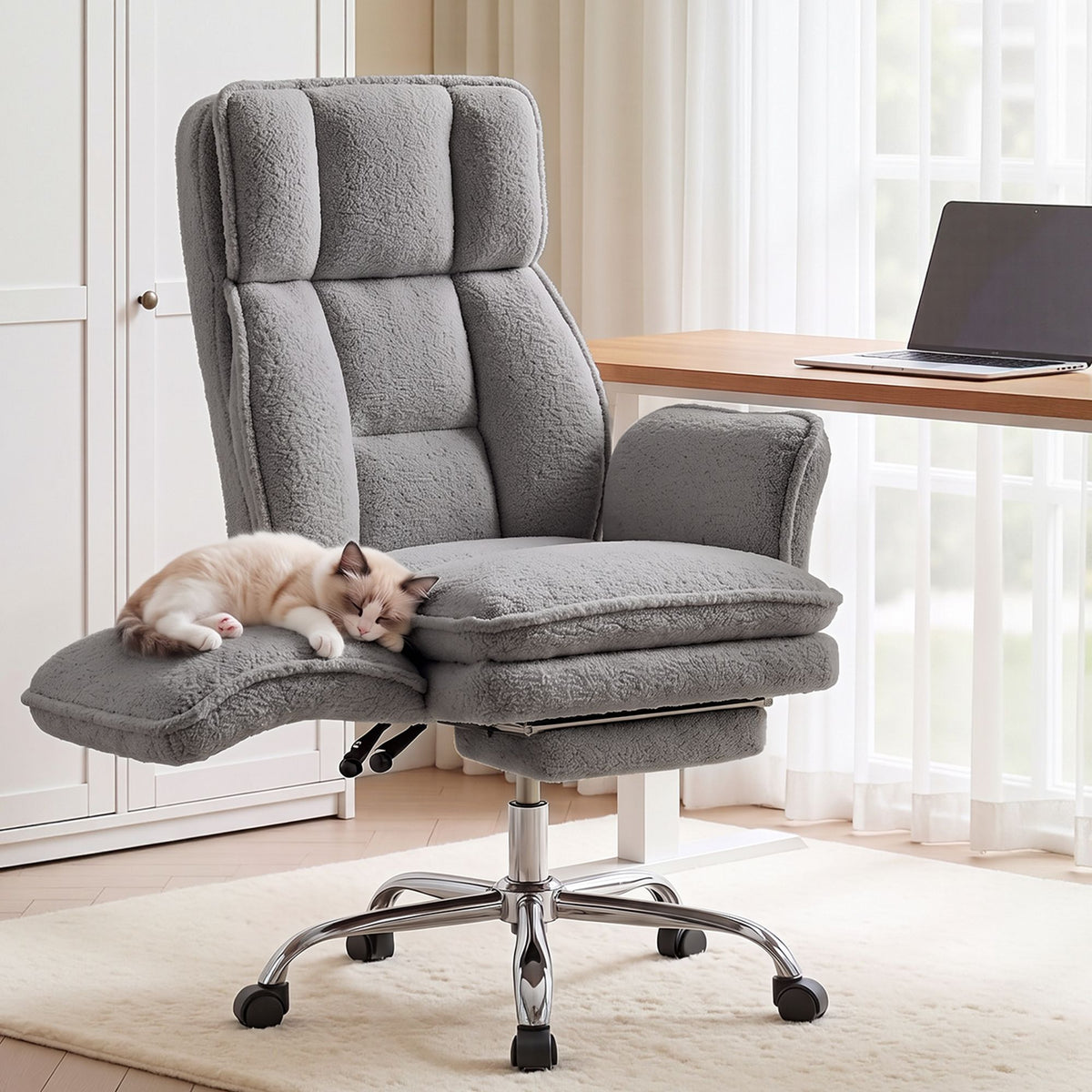 Artiss Big & Tall Criss Cross Office Chair Flip Armrests Foot Rest Teddy Grey