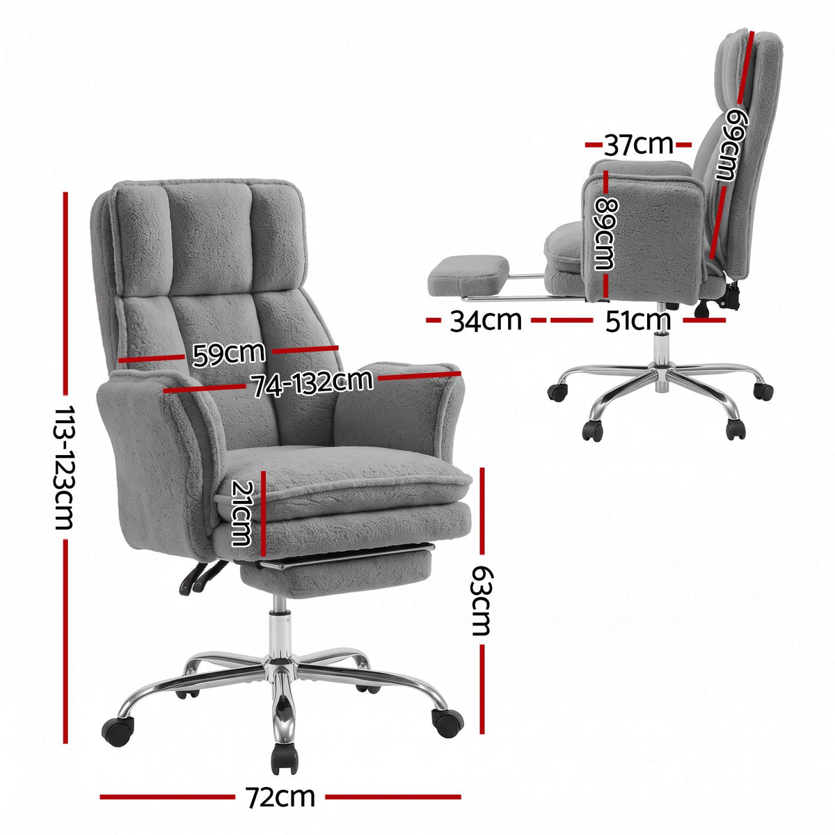 Artiss Big & Tall Criss Cross Office Chair Flip Armrests Foot Rest Teddy Grey
