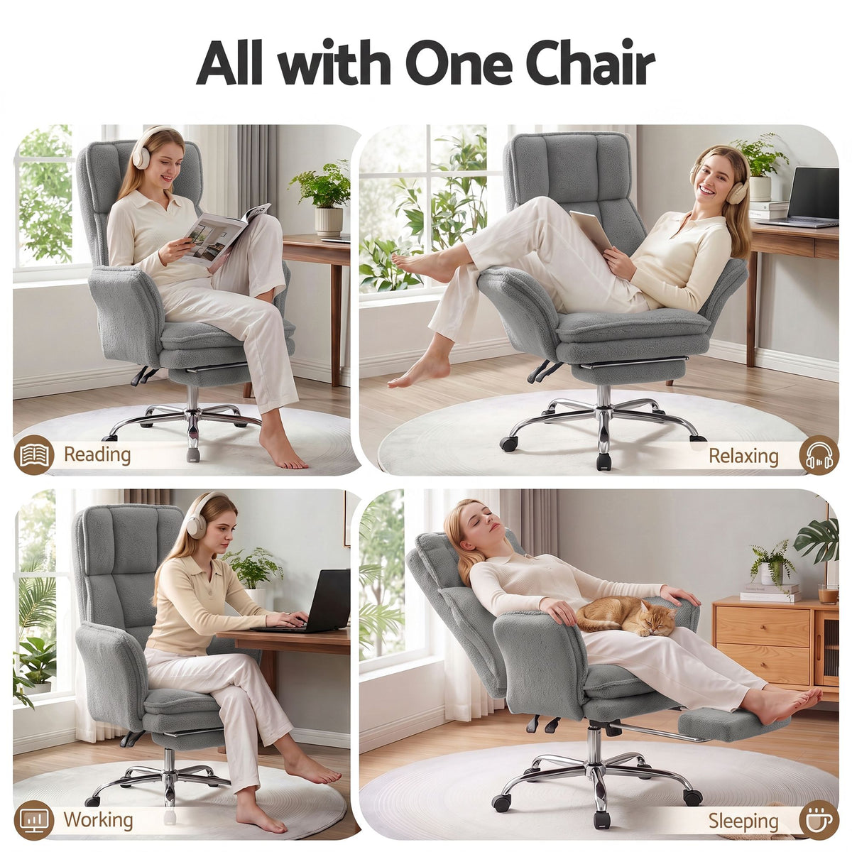Artiss Big & Tall Criss Cross Office Chair Flip Armrests Foot Rest Teddy Grey