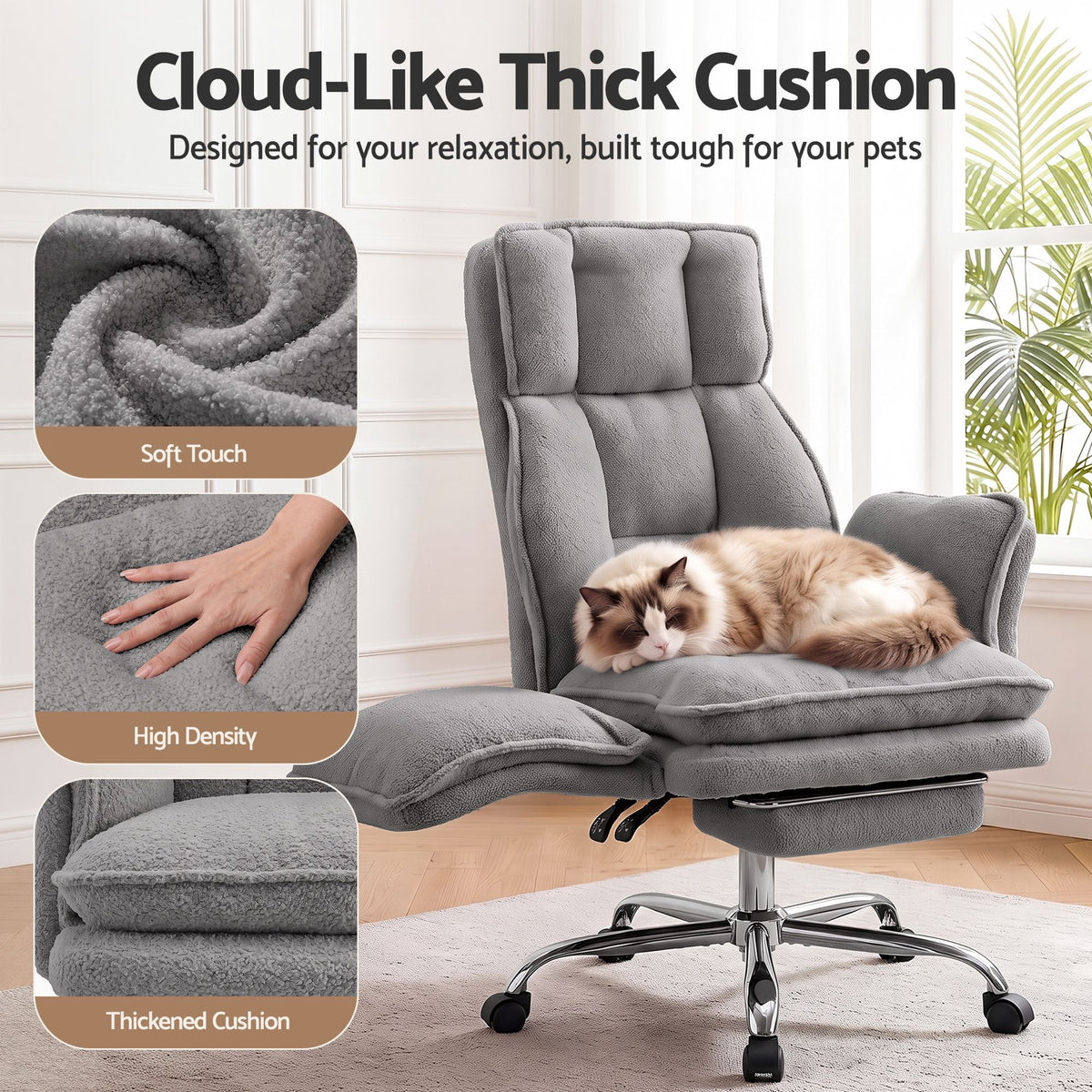 Artiss Big & Tall Criss Cross Office Chair Flip Armrests Foot Rest Teddy Grey