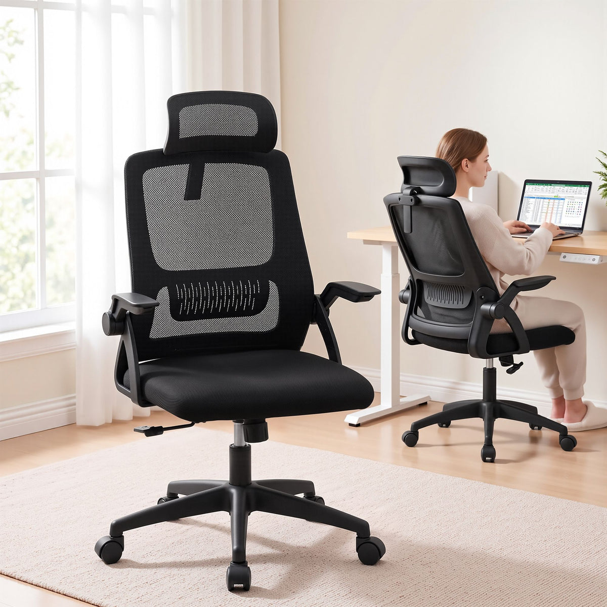Artiss Ergonomic Office Chair Mesh Flip-up Arms Adjustable Headrest Black