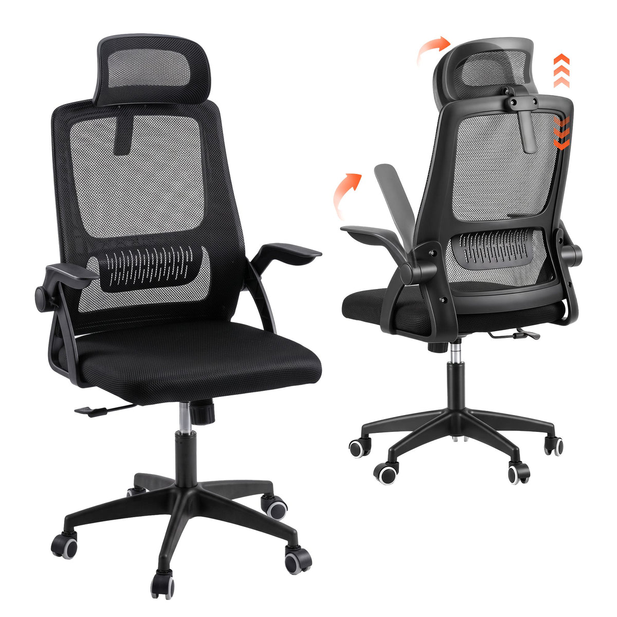 Artiss Ergonomic Office Chair Mesh Flip-up Arms Adjustable Headrest Black