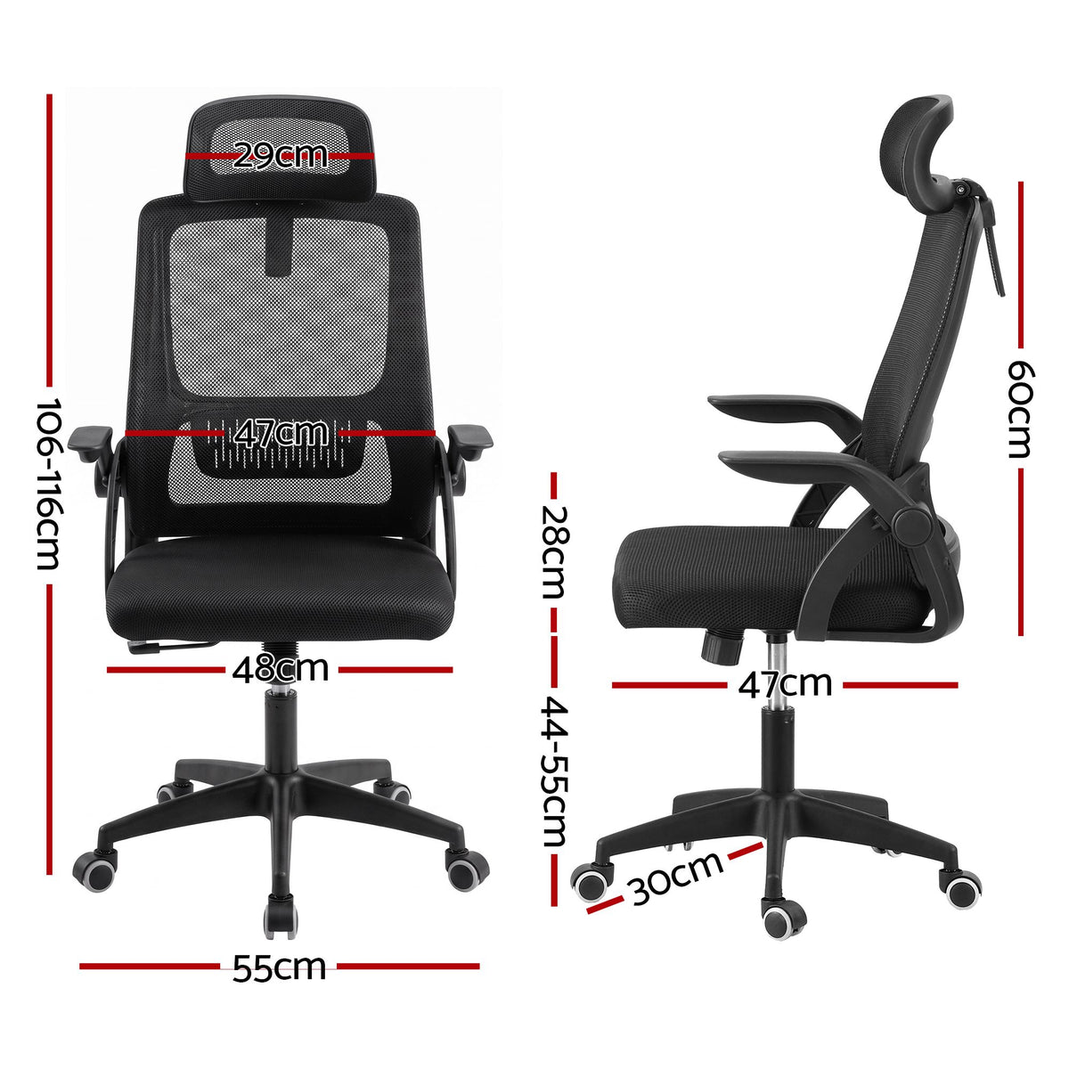 Artiss Ergonomic Office Chair Mesh Flip-up Arms Adjustable Headrest Black