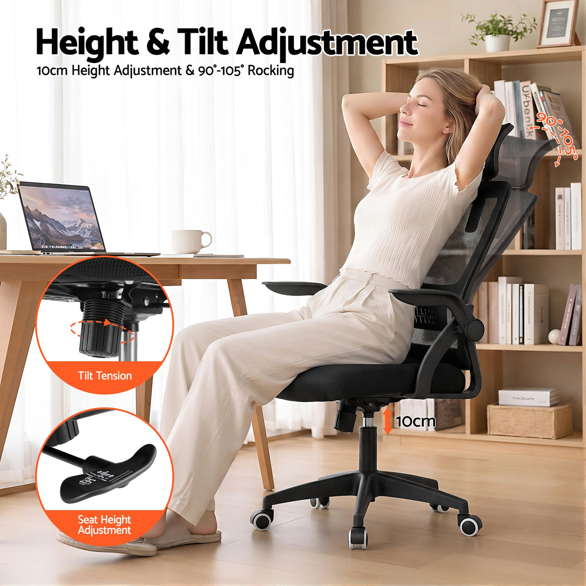 Artiss Ergonomic Office Chair Mesh Flip-up Arms Adjustable Headrest Black