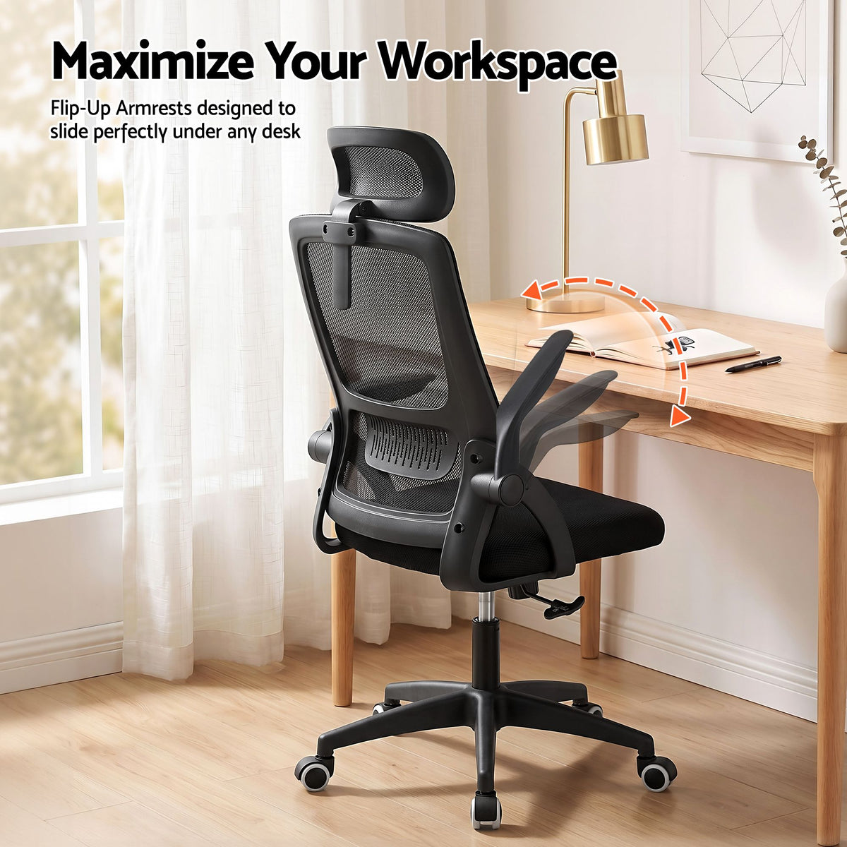 Artiss Ergonomic Office Chair Mesh Flip-up Arms Adjustable Headrest Black