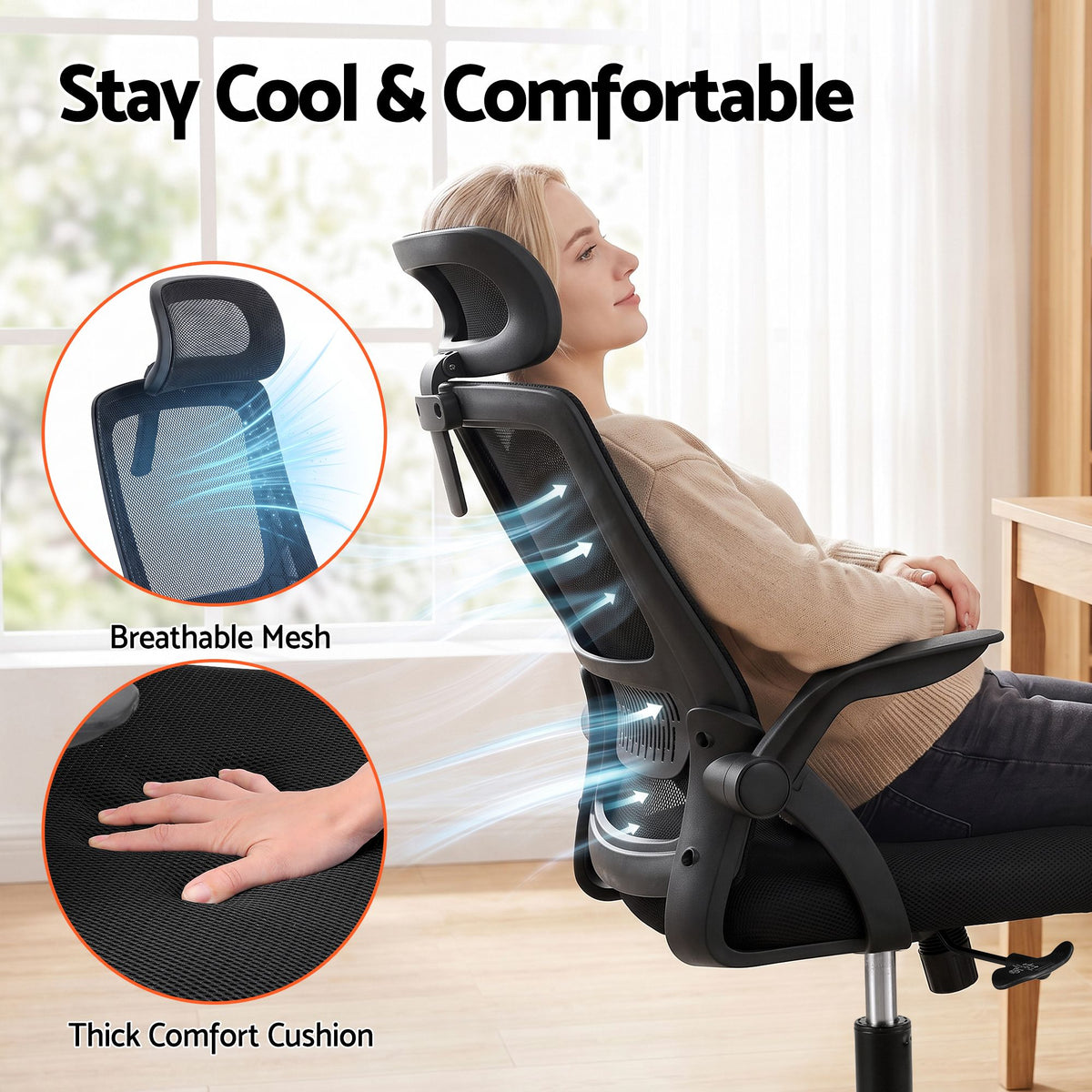 Artiss Ergonomic Office Chair Mesh Flip-up Arms Adjustable Headrest Black