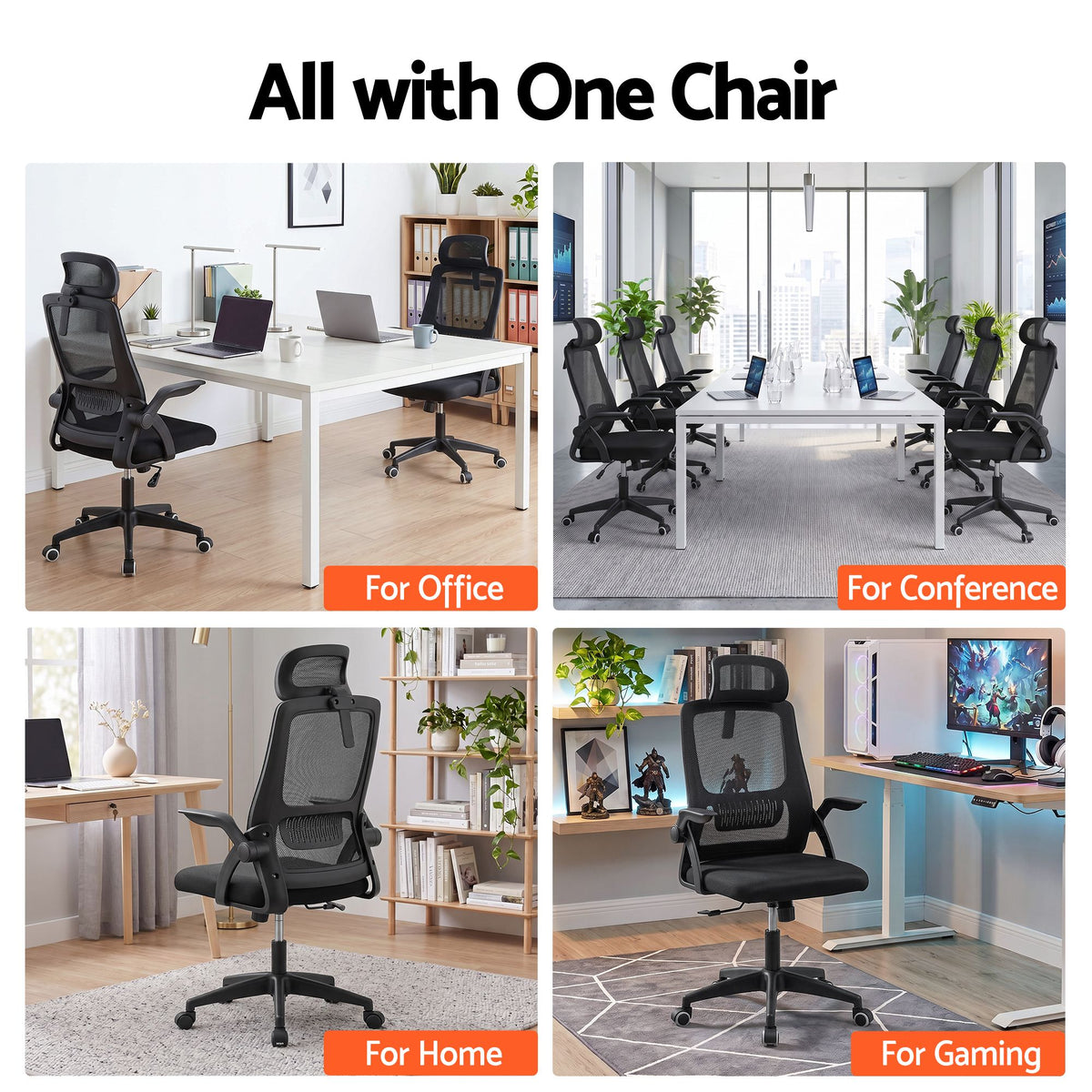 Artiss Ergonomic Office Chair Mesh Flip-up Arms Adjustable Headrest Black
