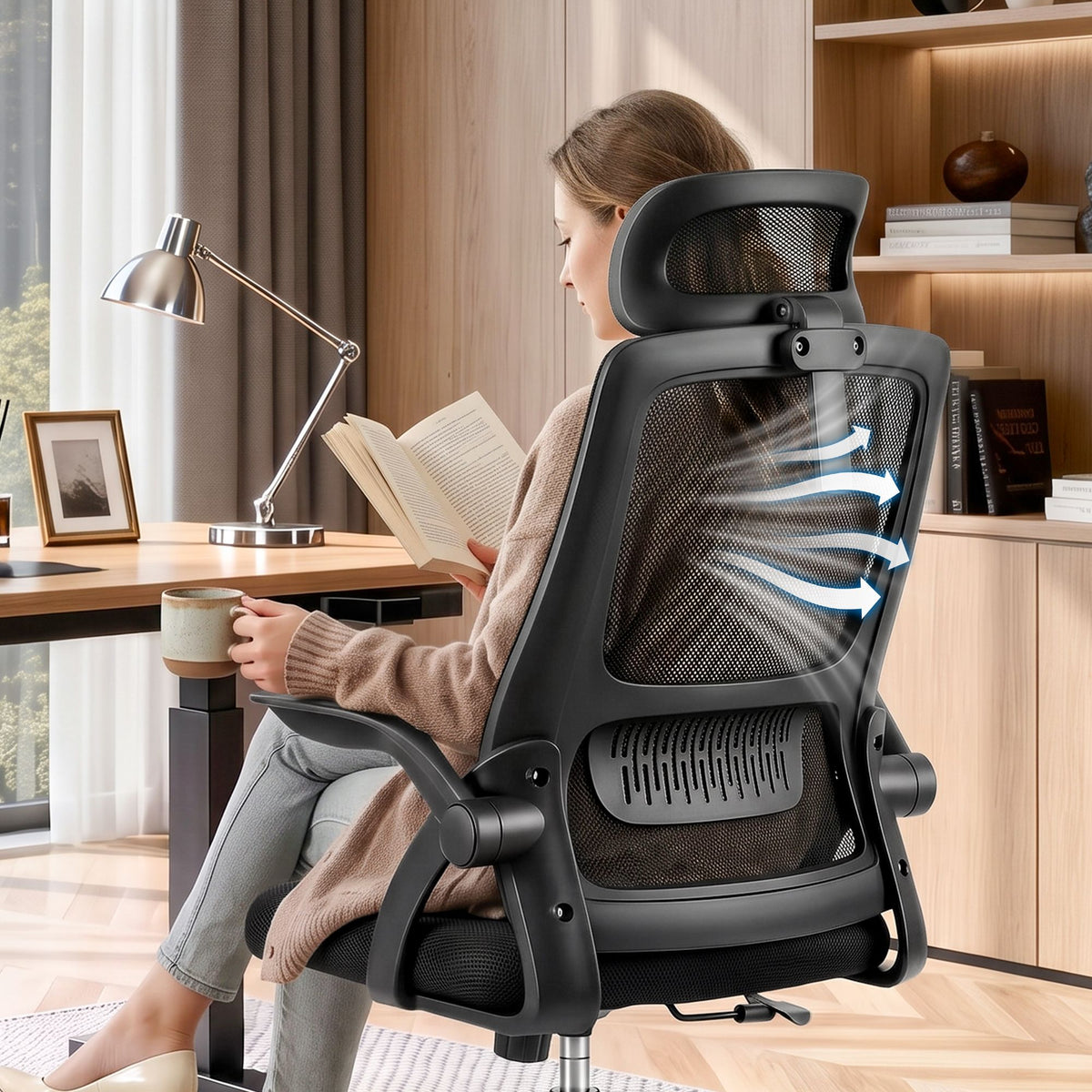Artiss Ergonomic Office Chair Mesh Flip-up Arms Adjustable Headrest Black