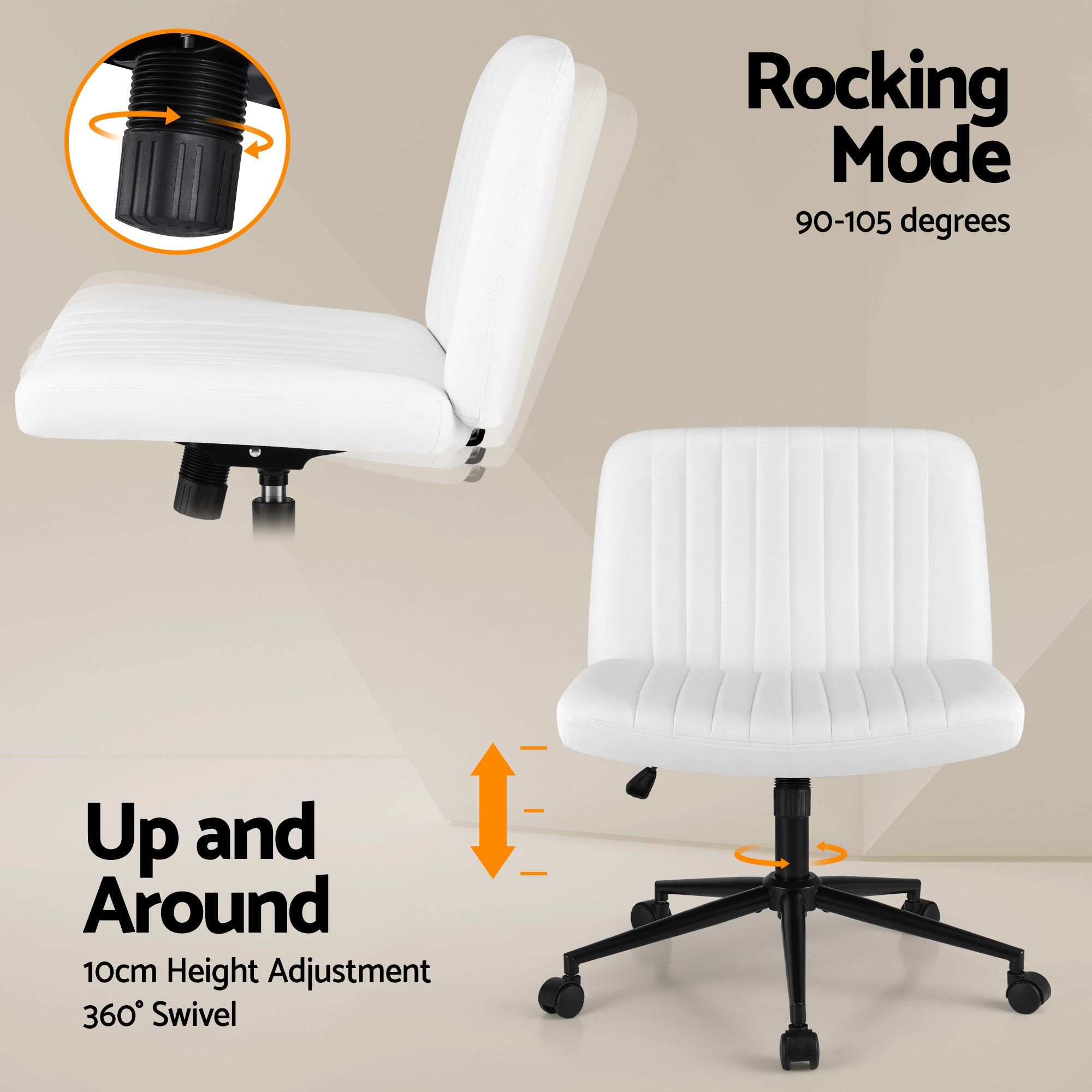 Artiss Criss Cross Chair with Wheels Wide Cross Legged Office Desk Chair PU Leather White