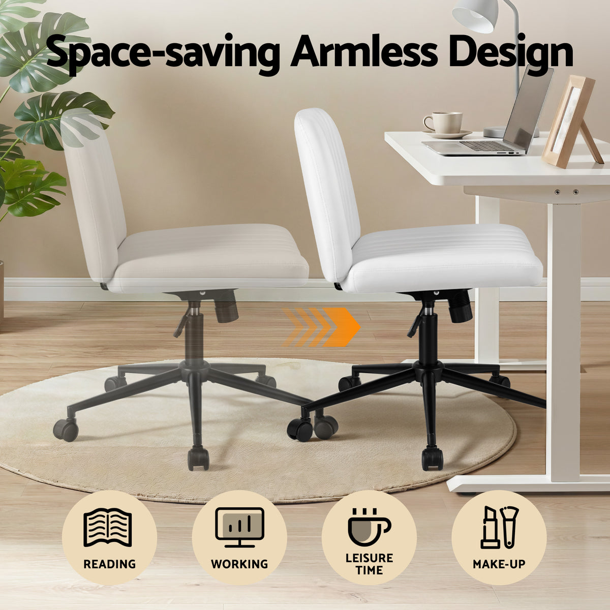 Artiss Criss Cross Chair with Wheels Wide Cross Legged Office Desk Chair PU Leather White